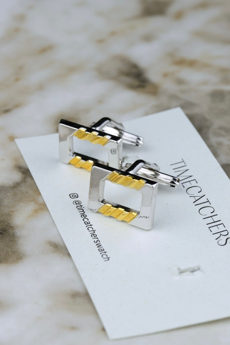 Lanvin – stalowo prostokątne spinki z pozłacanym akcentem (SP003)