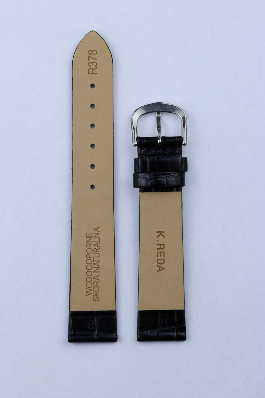Pasek skórzany K.REDA czarny płaski na połysk (P054)