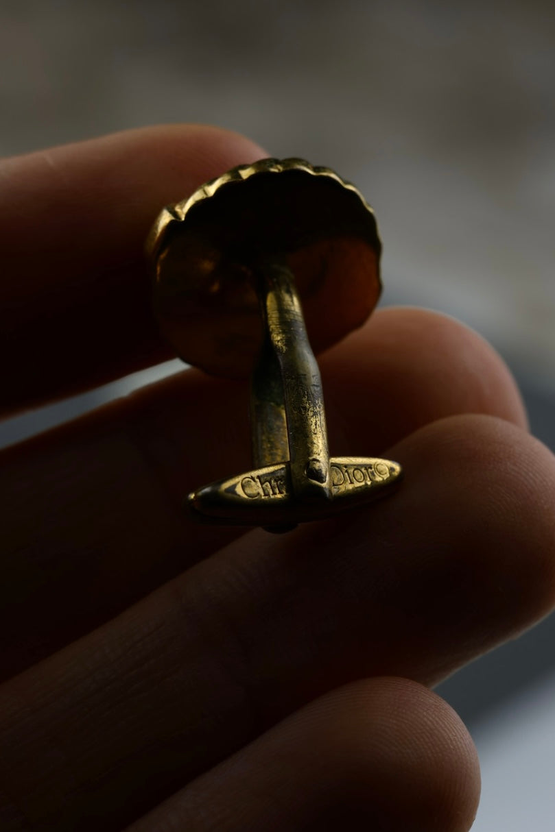 Christian Dior – spinki do mankietów pozłacane, czarne z logo (S45)