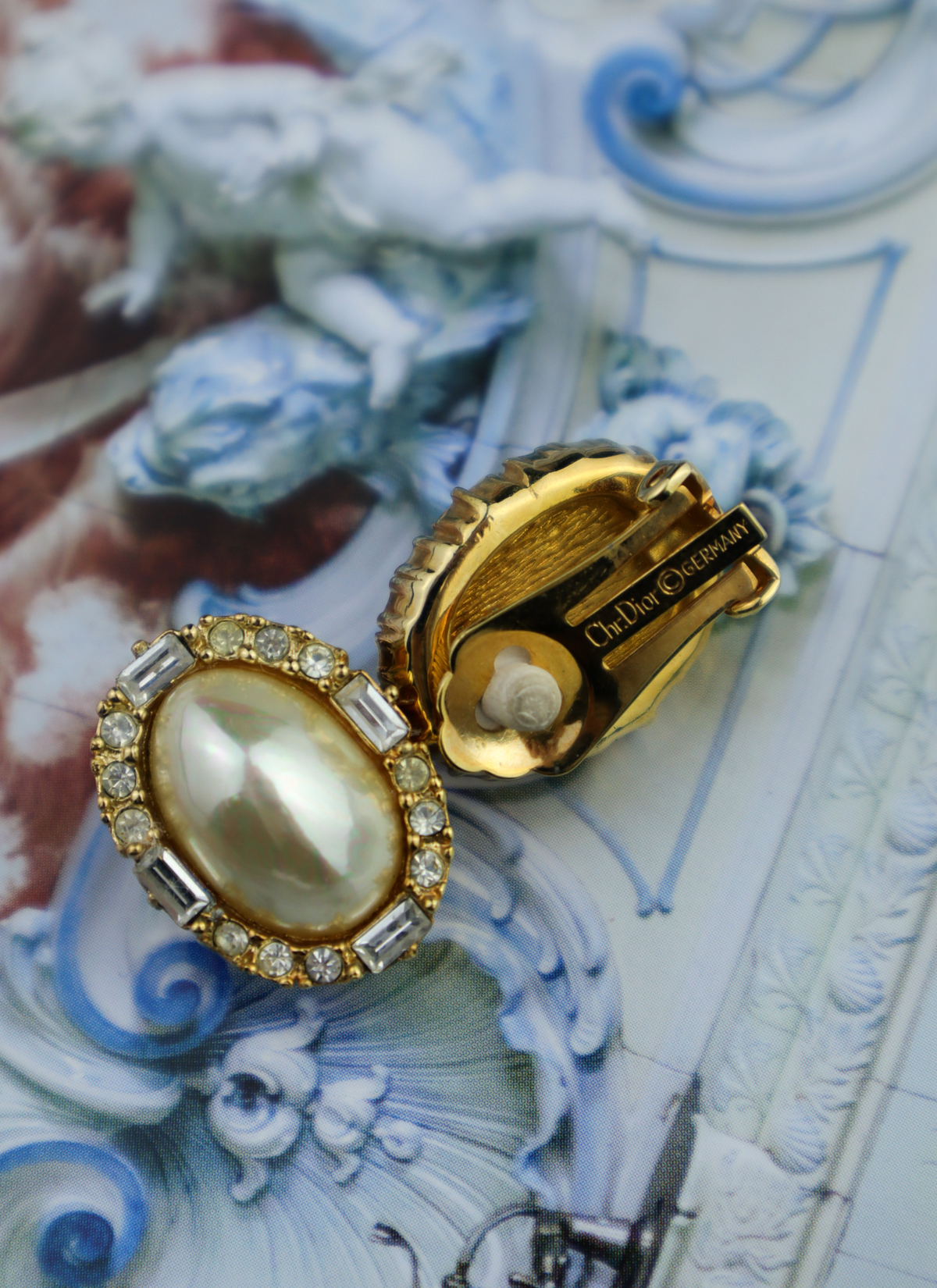 Christian Dior - klipsy z kryształkami i faux pearls
