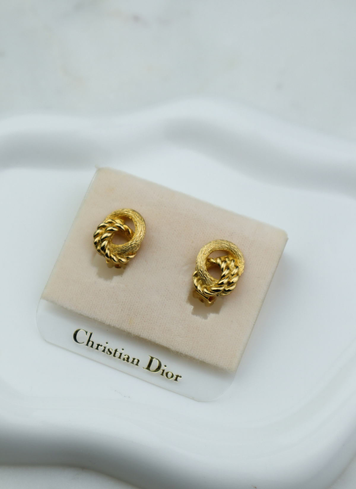 Christian Dior klipsy vintage z motywem węzła z pudełkiem