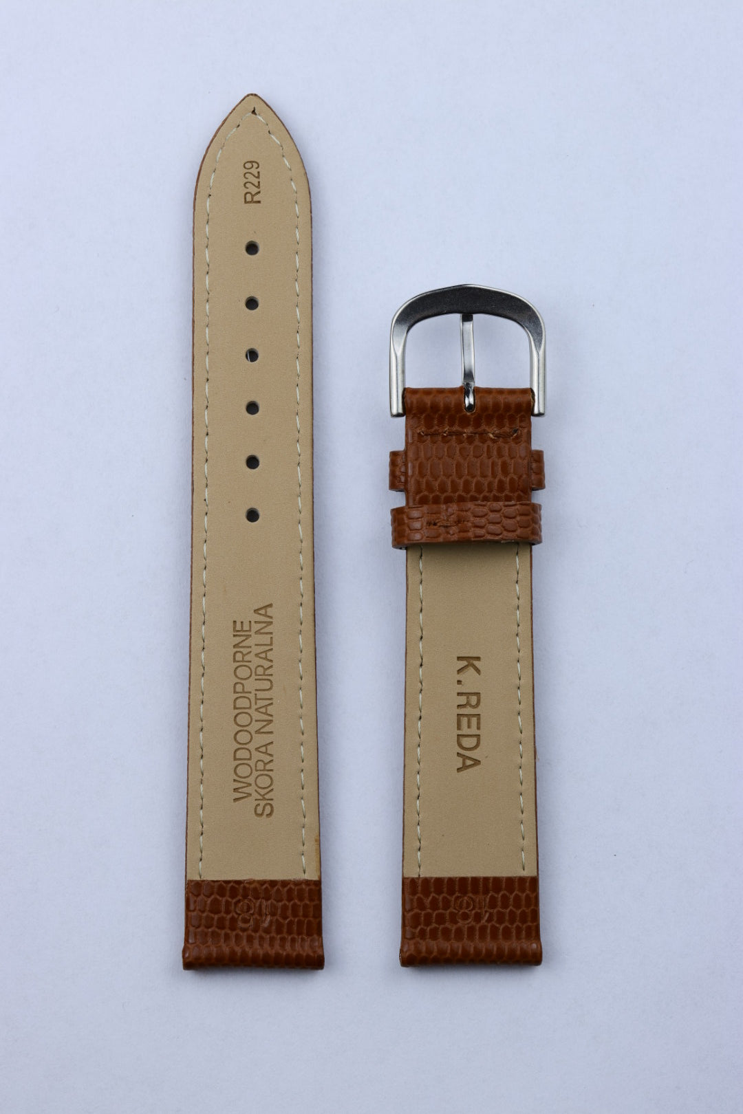 Pasek skórzany K.REDA jasny brąz jaszczurka wypukła (P062)