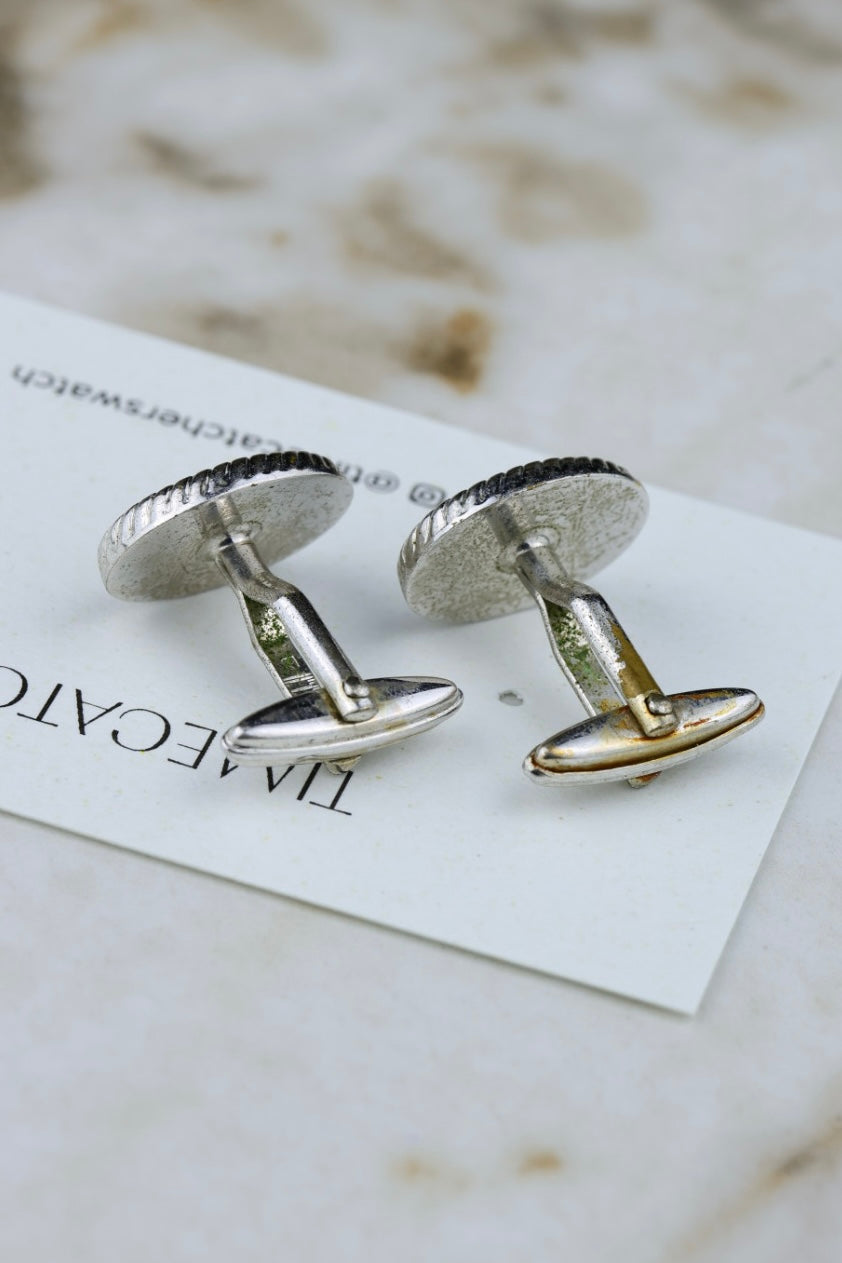 Dunhill – stalowo-złocone owalne spinki z logo (SP007)