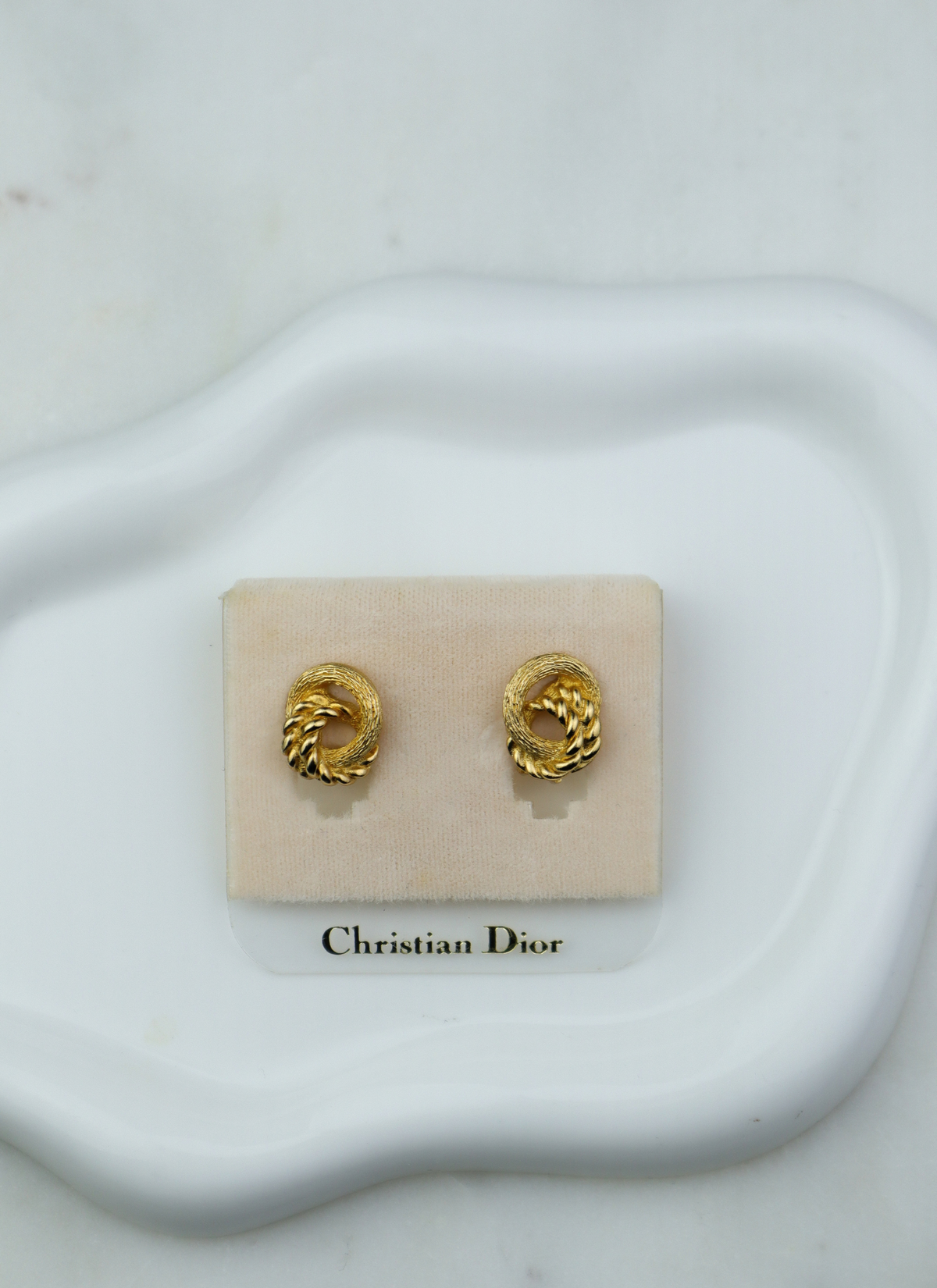 Christian Dior klipsy vintage z motywem węzła z pudełkiem