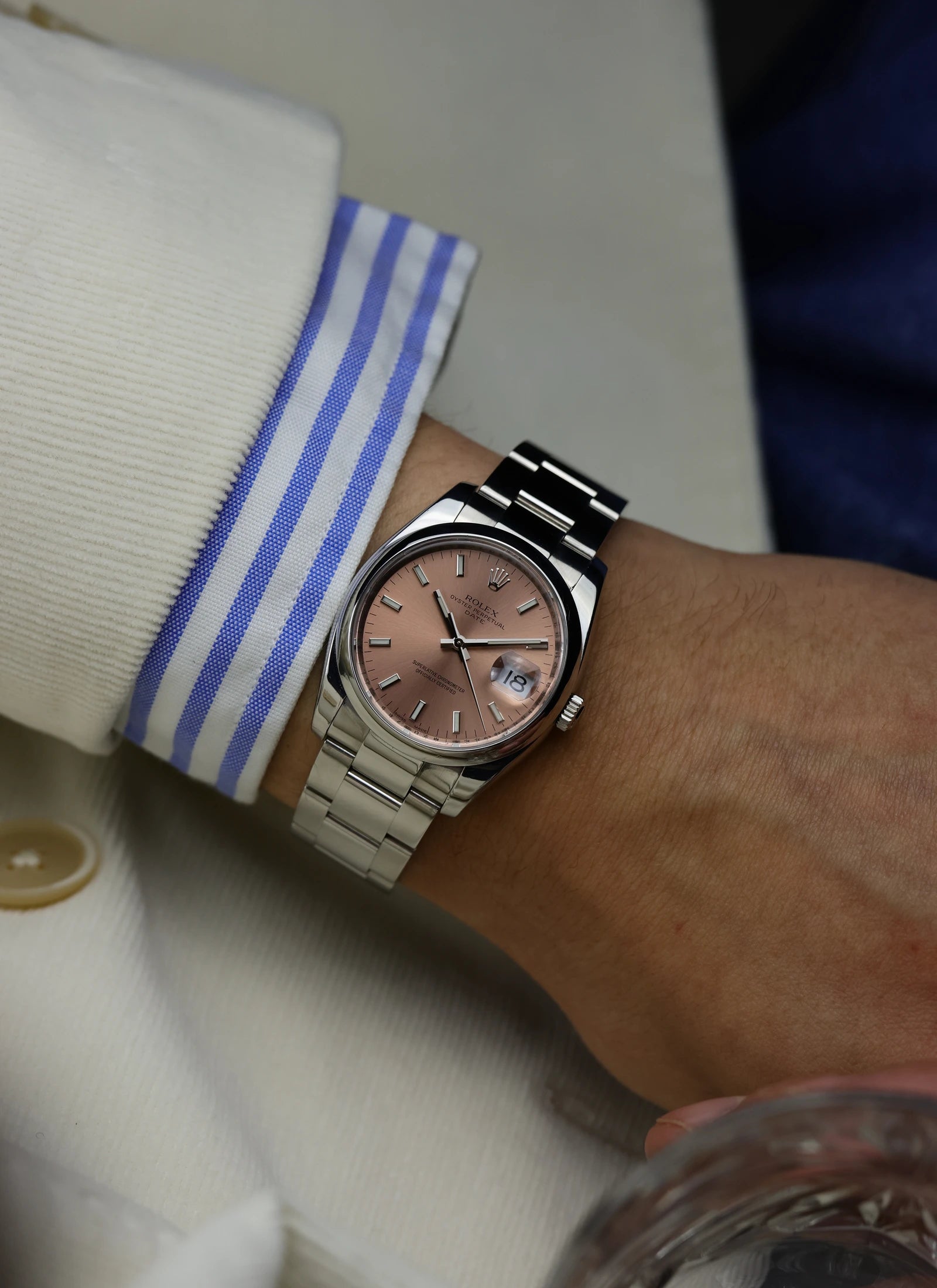 2007 Rolex Oyster Perpetual Date Salmon Dial 115200 Box