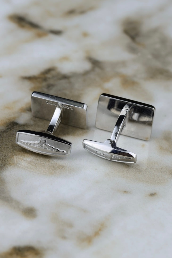 Longines – stalowe prostokątne spinki ze złotą literą L (SP017)