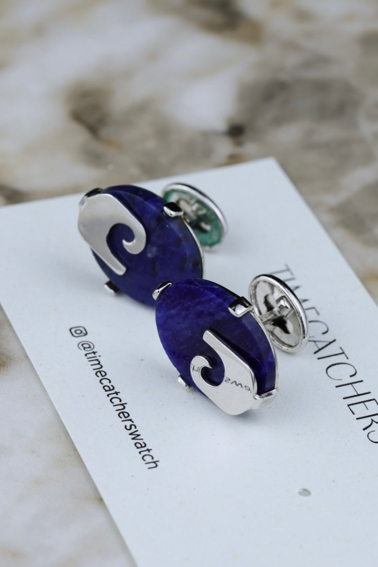 Pierre Cardin – stalowe spinki z niebieskim kamieniem a`la lapis lazuli (SP001)