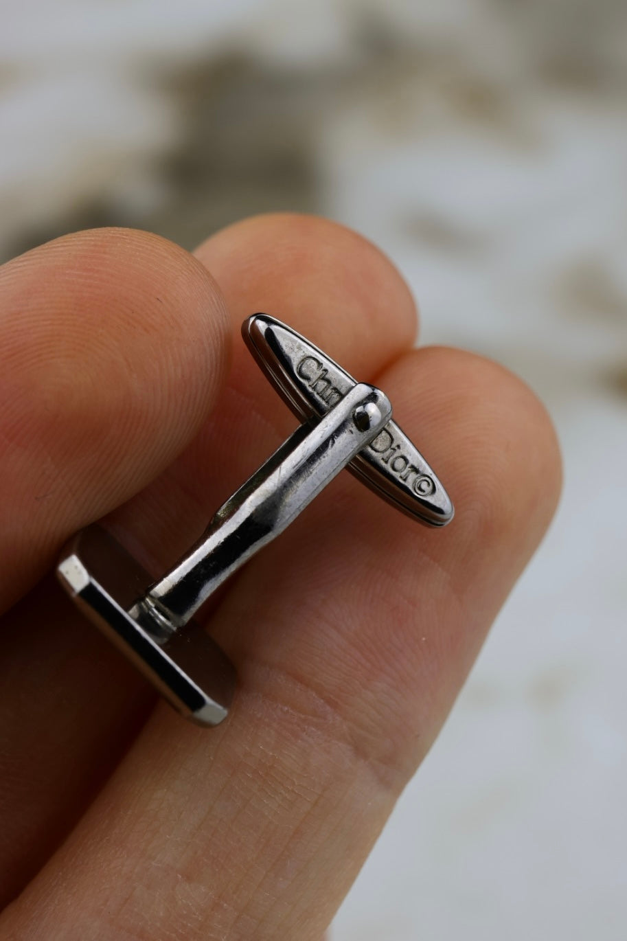 Christian Dior – stalowe spinki z pozłacanym wypełnieniem i logo (SP012)