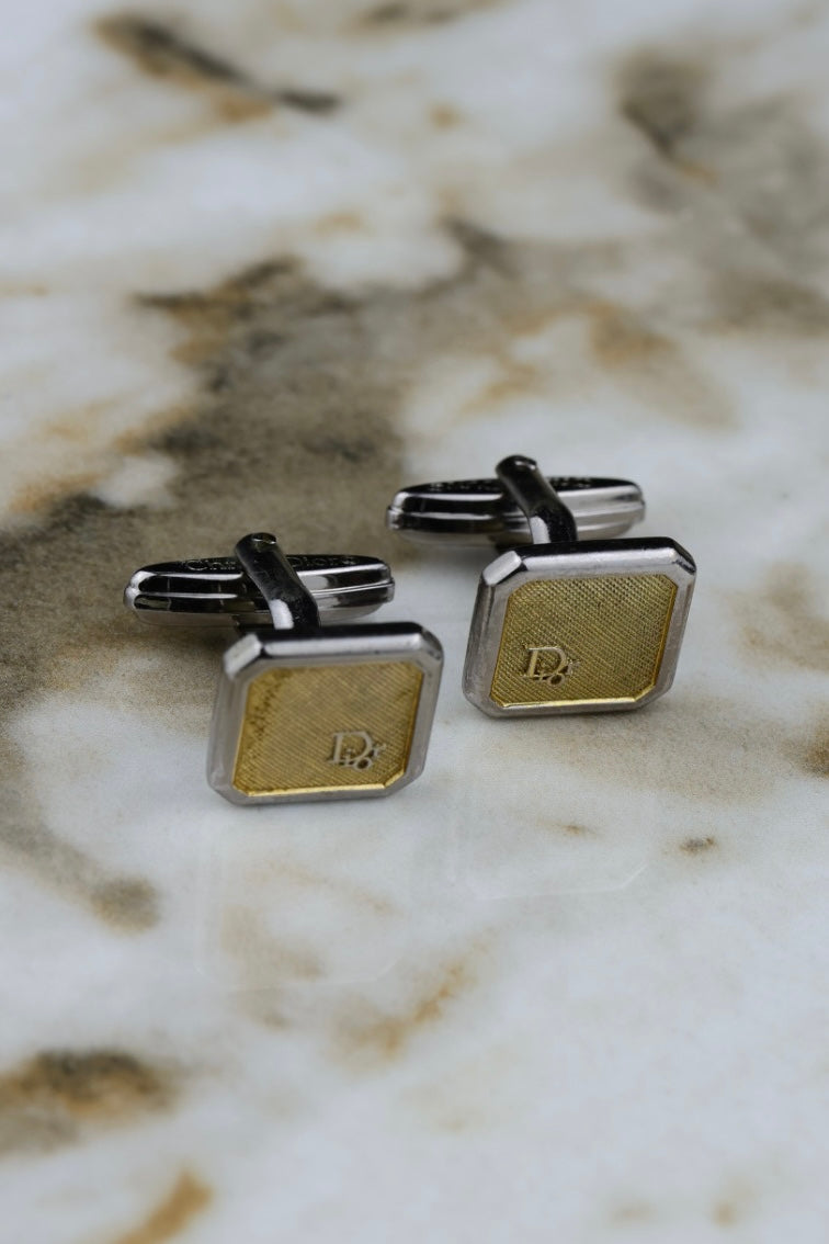 Christian Dior – stalowe spinki z pozłacanym wypełnieniem i logo (SP012)