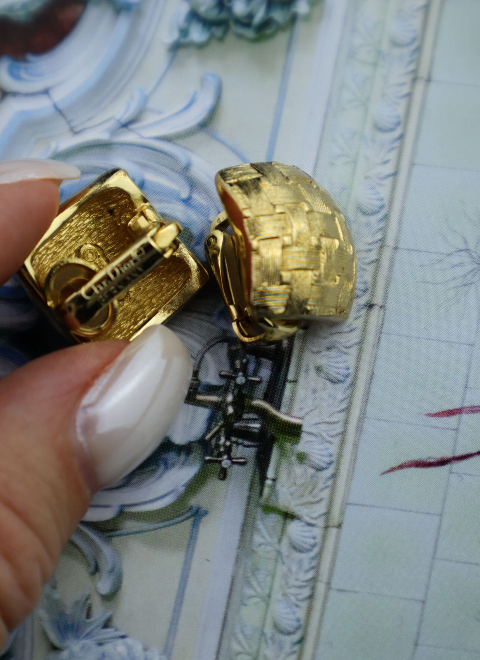 Christian Dior - klipsy vintage o plecionej fakturze basketweave