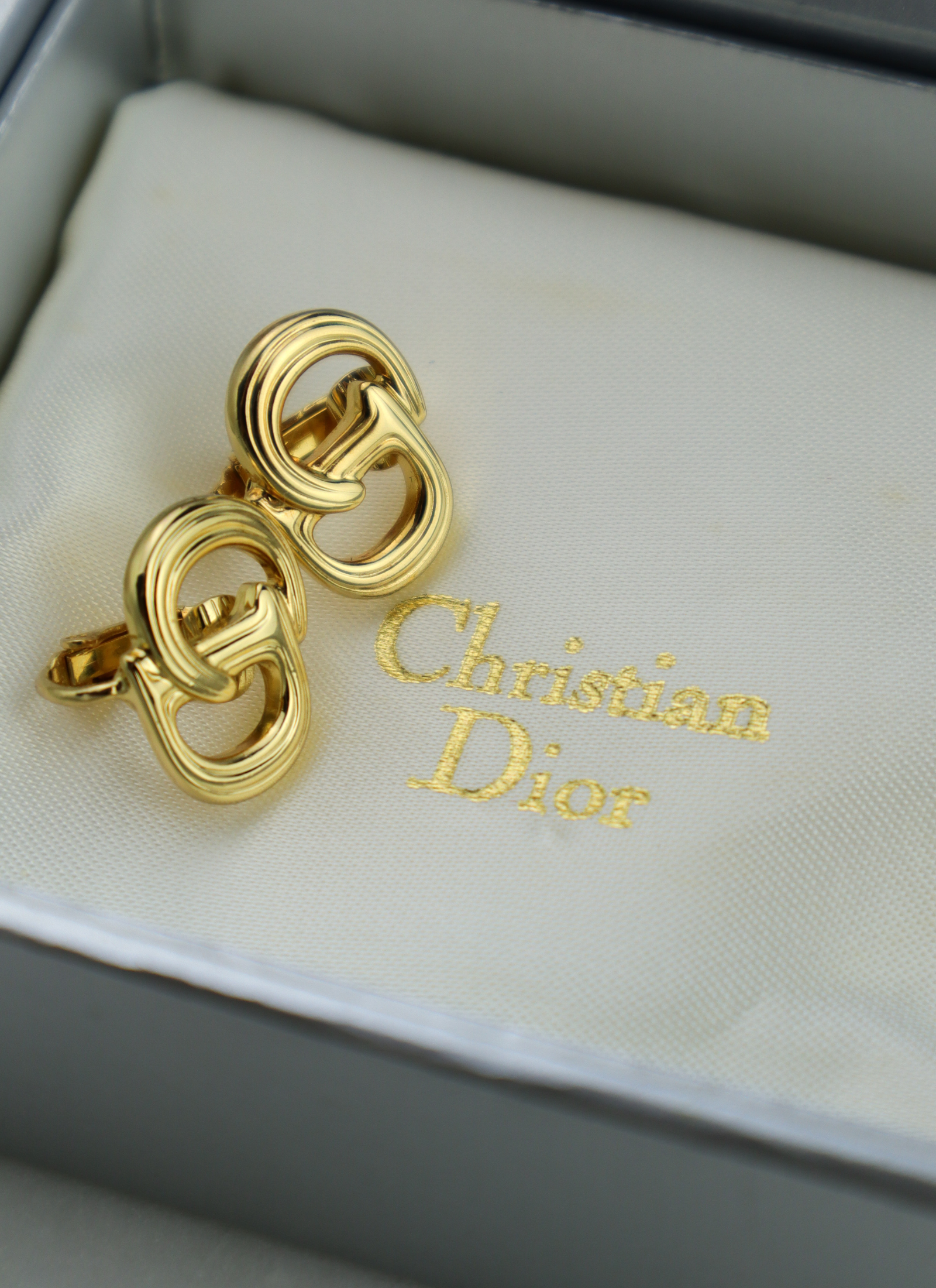 Christian Dior - klipsy vintage ryflowane CD set z pudełkiem