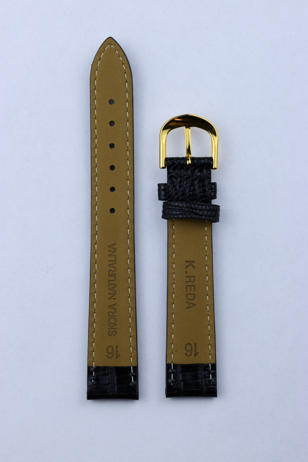 Pasek skórzany K.REDA czarny jaszczurka wypukła z przeszyciem (P064)