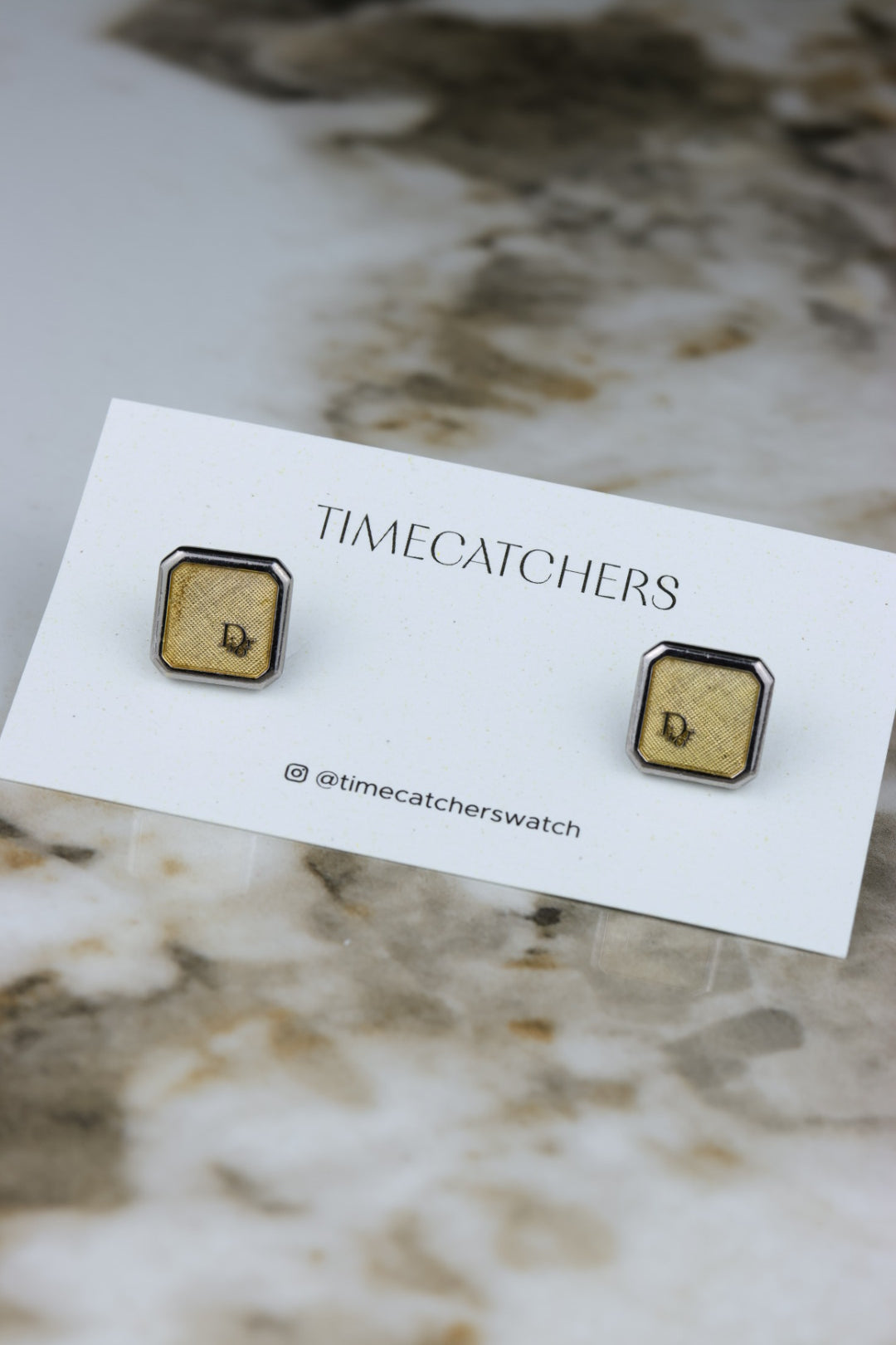 Christian Dior – stalowe spinki z pozłacanym wypełnieniem i logo (SP012)