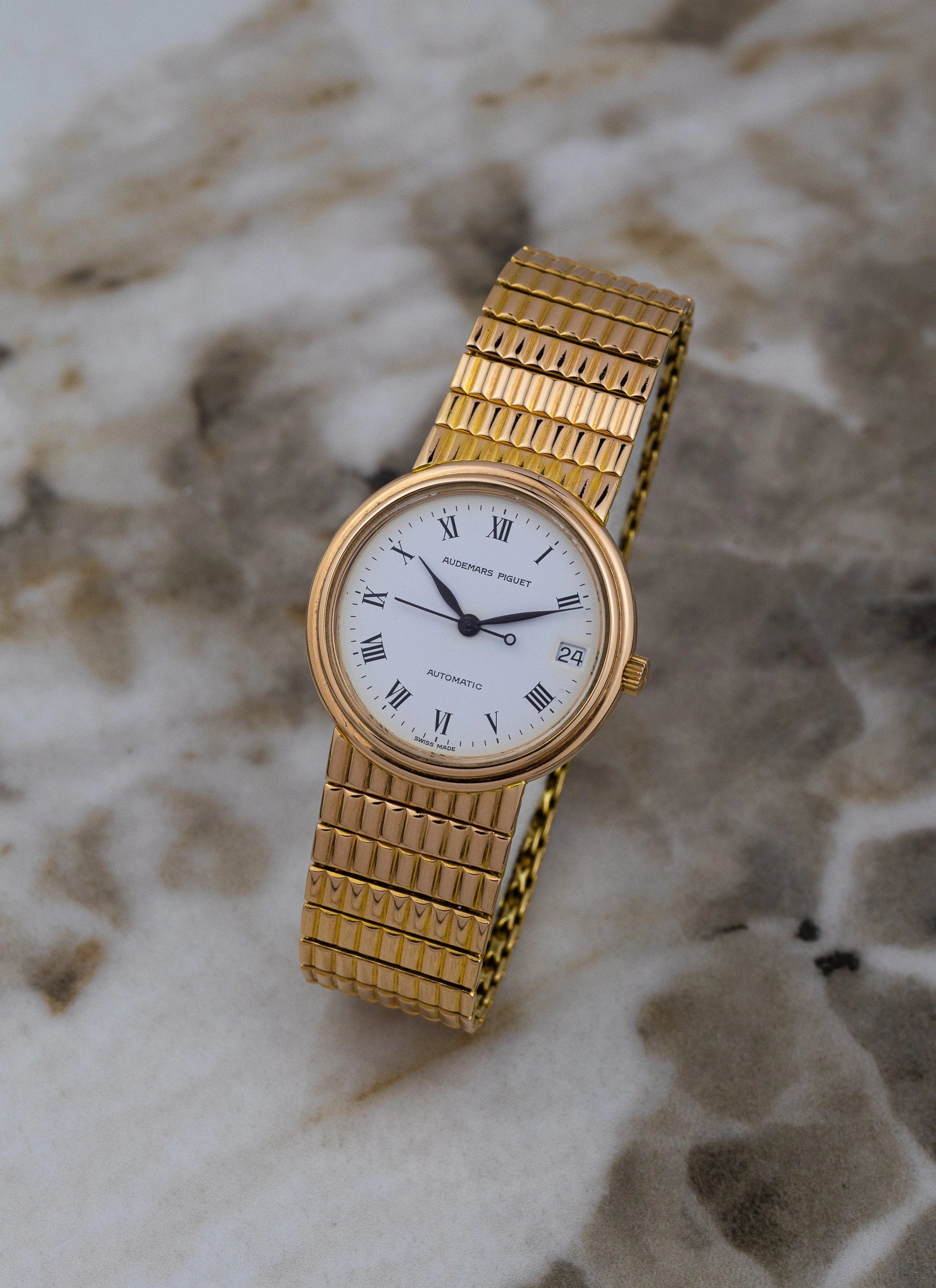 1990 18K Audemars Piguet Roman Dial 14405 Full Set
