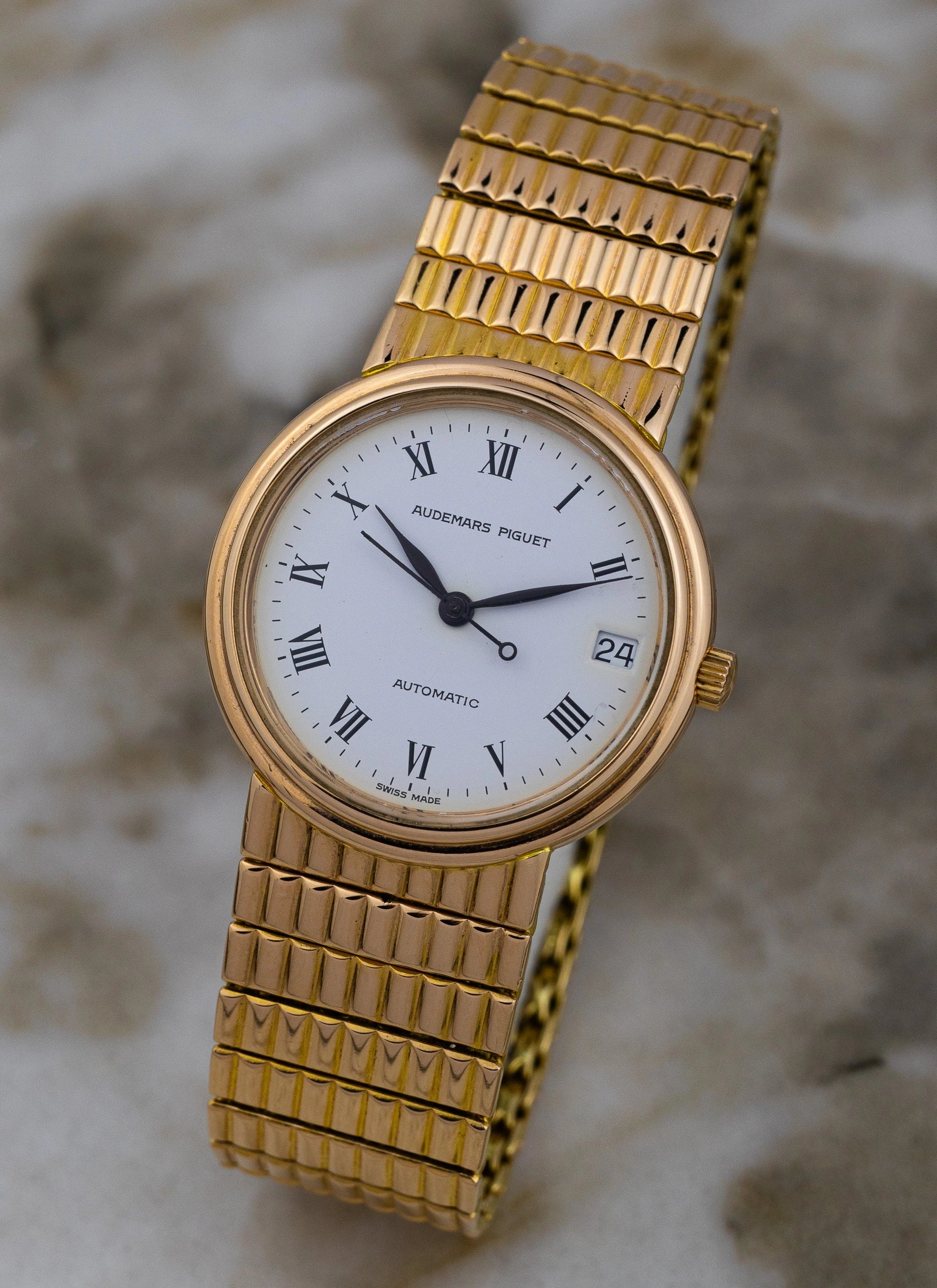 1990 18K Audemars Piguet Roman Dial 14405 Full Set