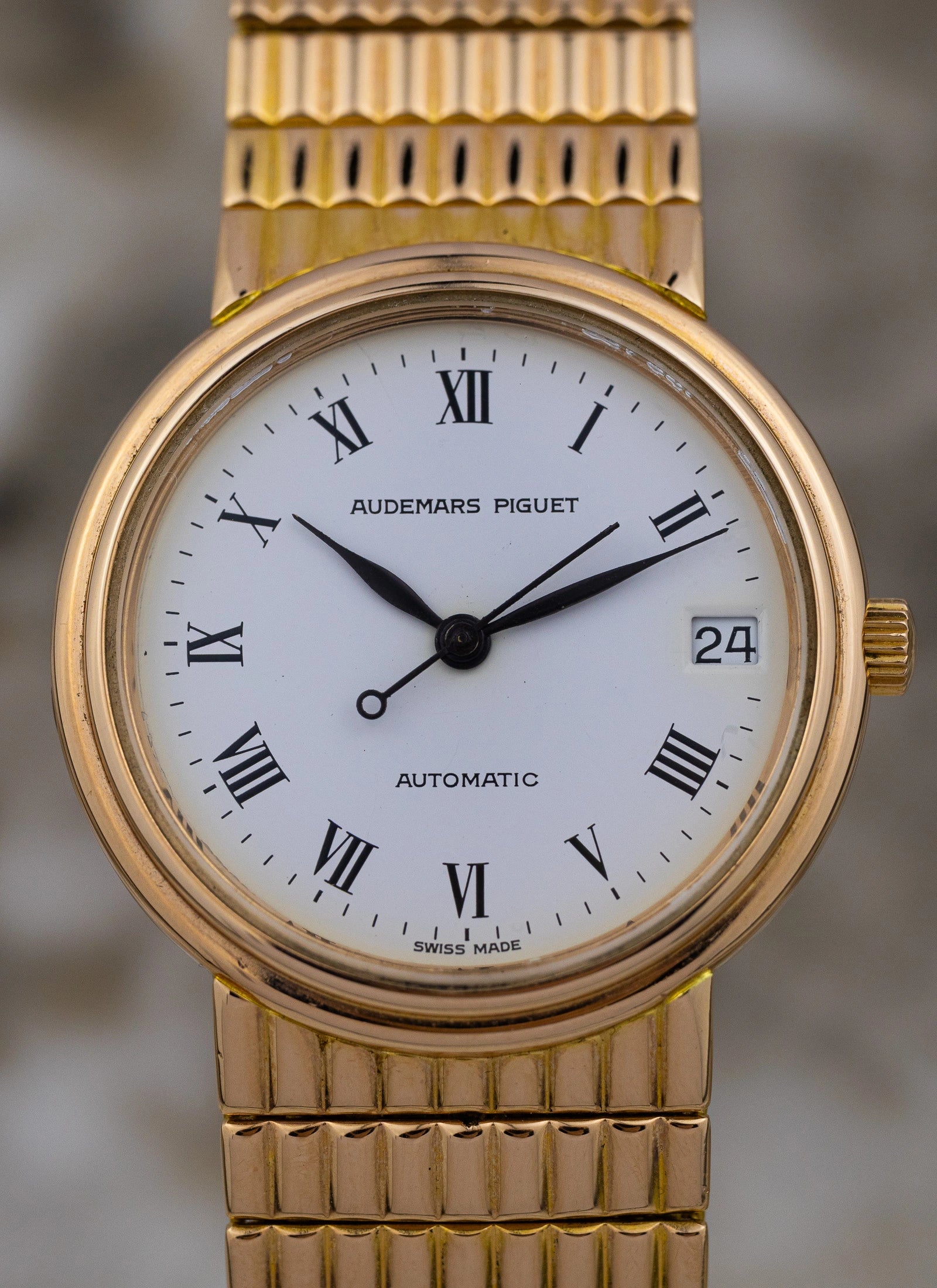 1990 18K Audemars Piguet Roman Dial 14405 Full Set