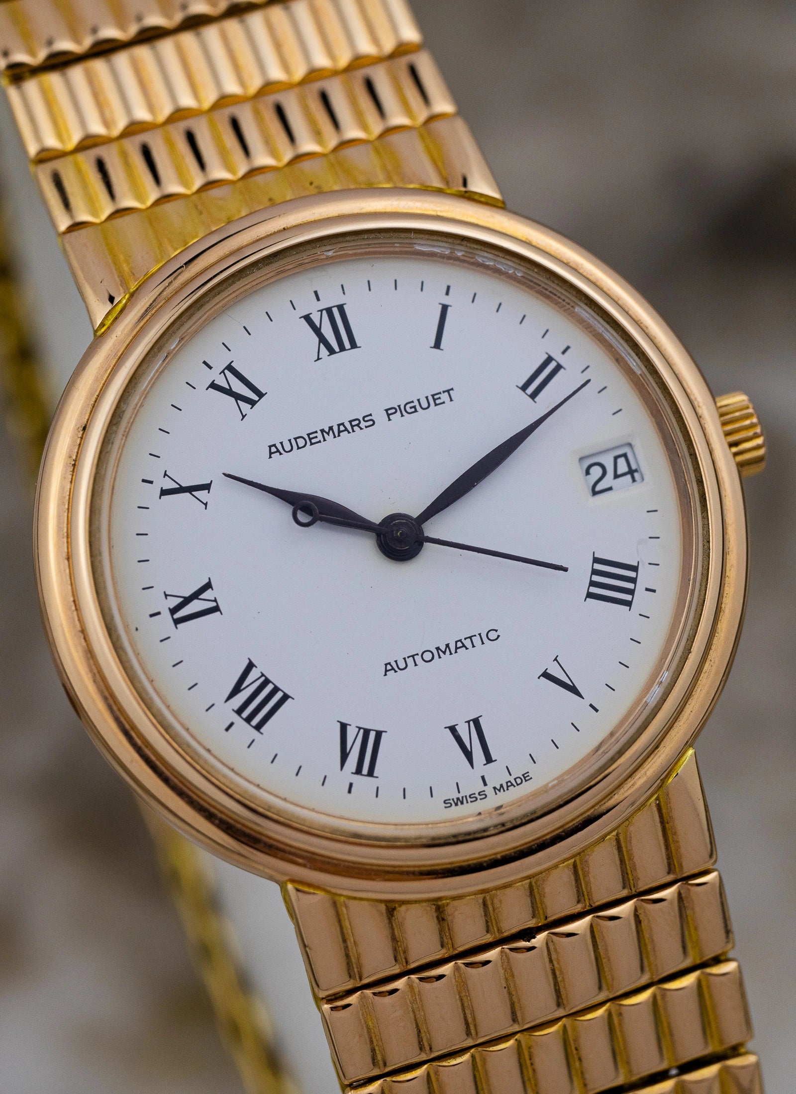 1990 18K Audemars Piguet Roman Dial 14405 Full Set