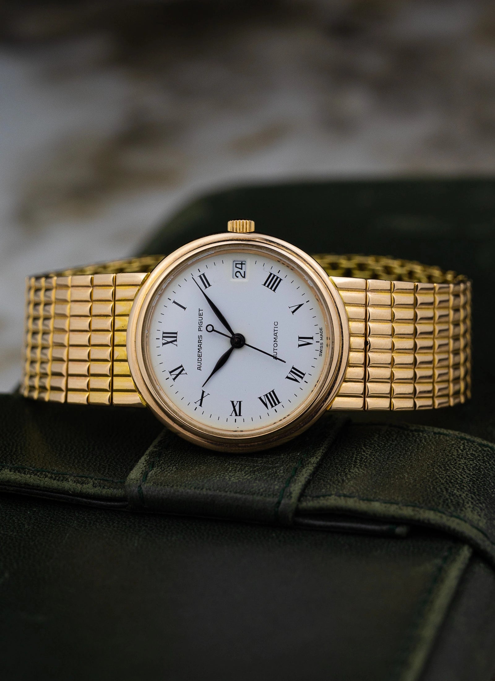 1990 18K Audemars Piguet Roman Dial 14405 Full Set