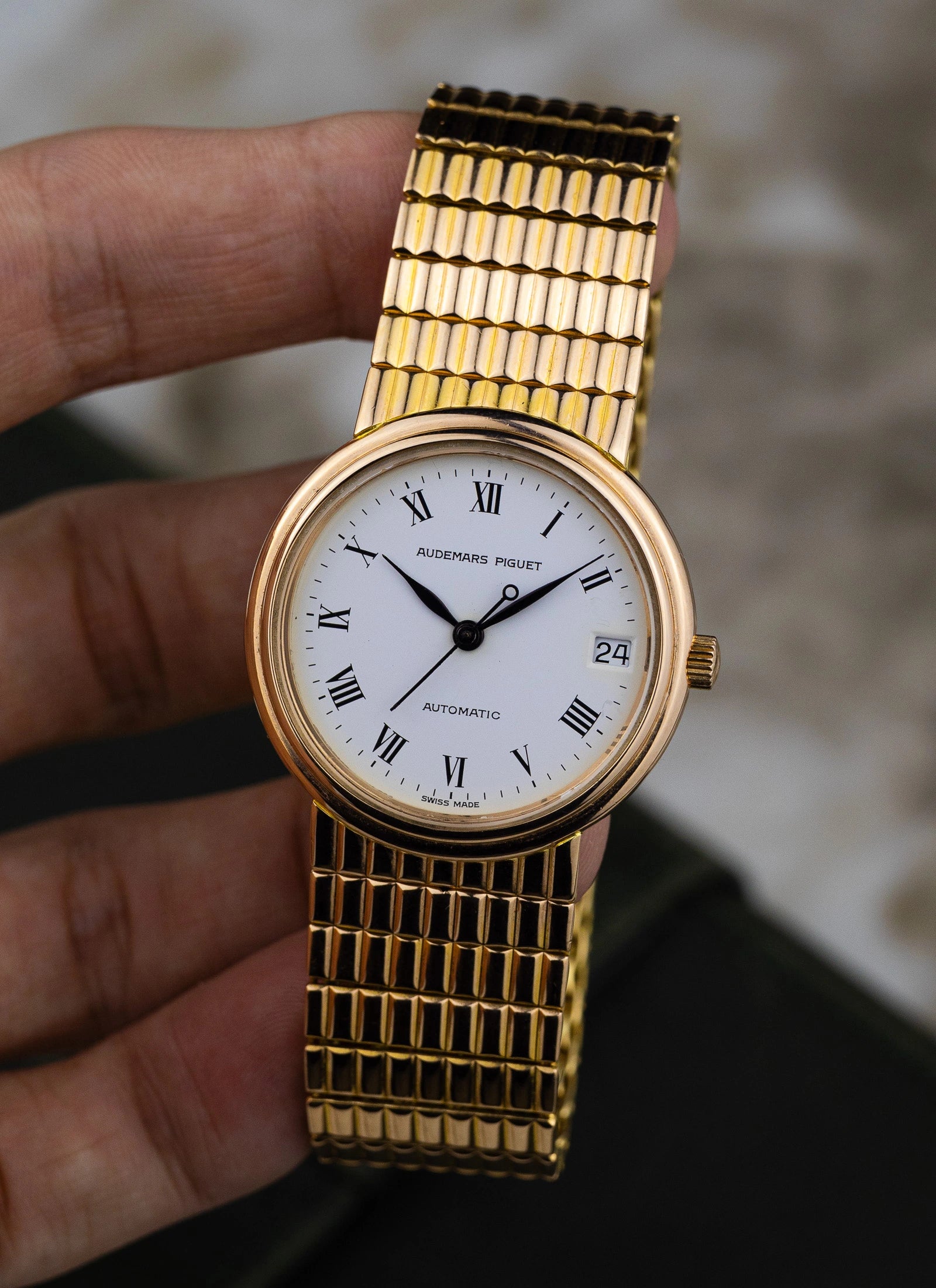 1990 18K Audemars Piguet Roman Dial 14405 Full Set