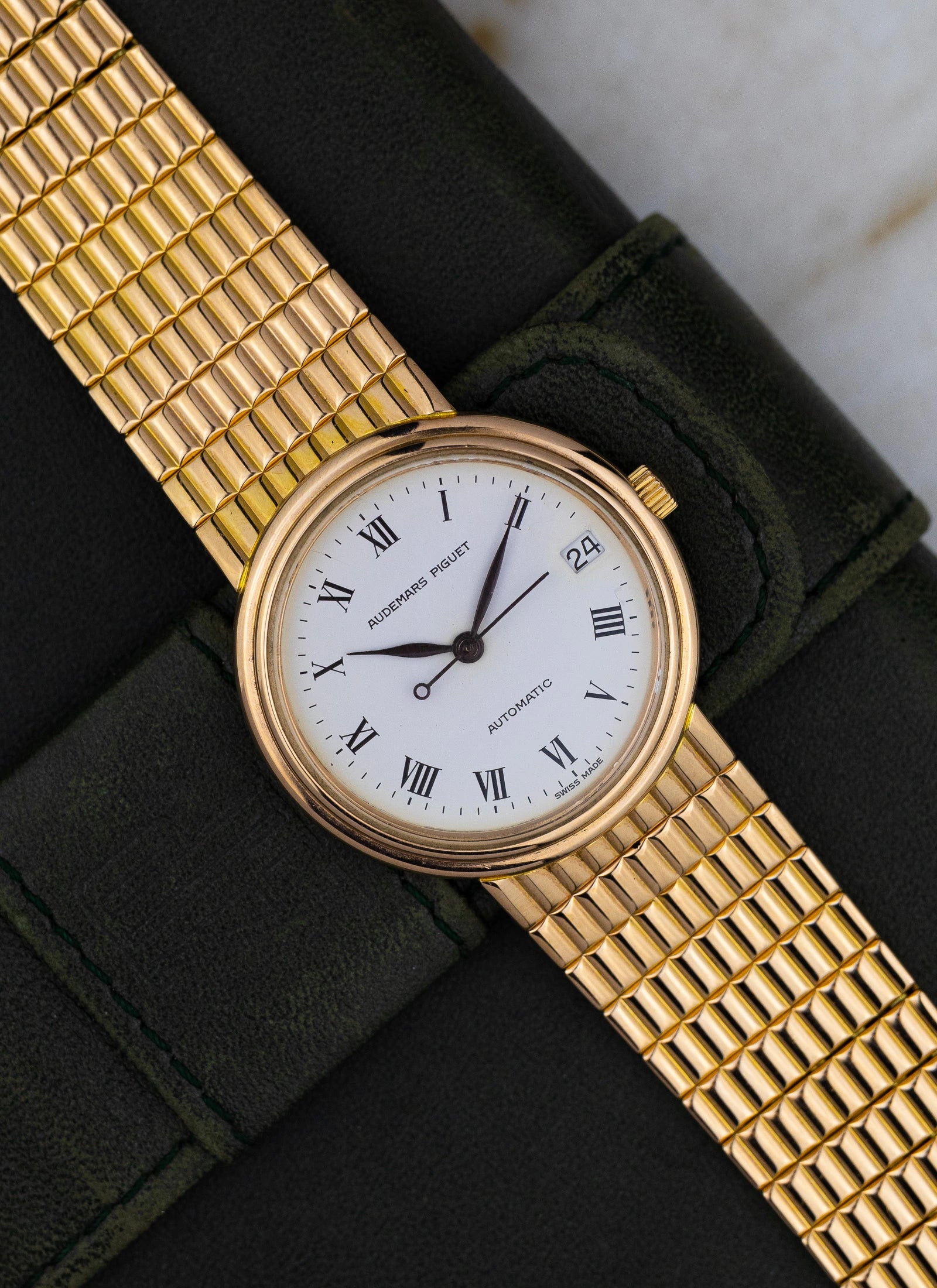 1990 18K Audemars Piguet Roman Dial 14405 Full Set