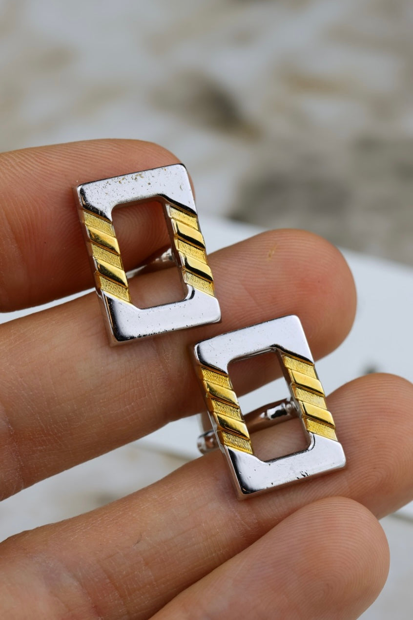 Lanvin – stalowo prostokątne spinki z pozłacanym akcentem (SP003)