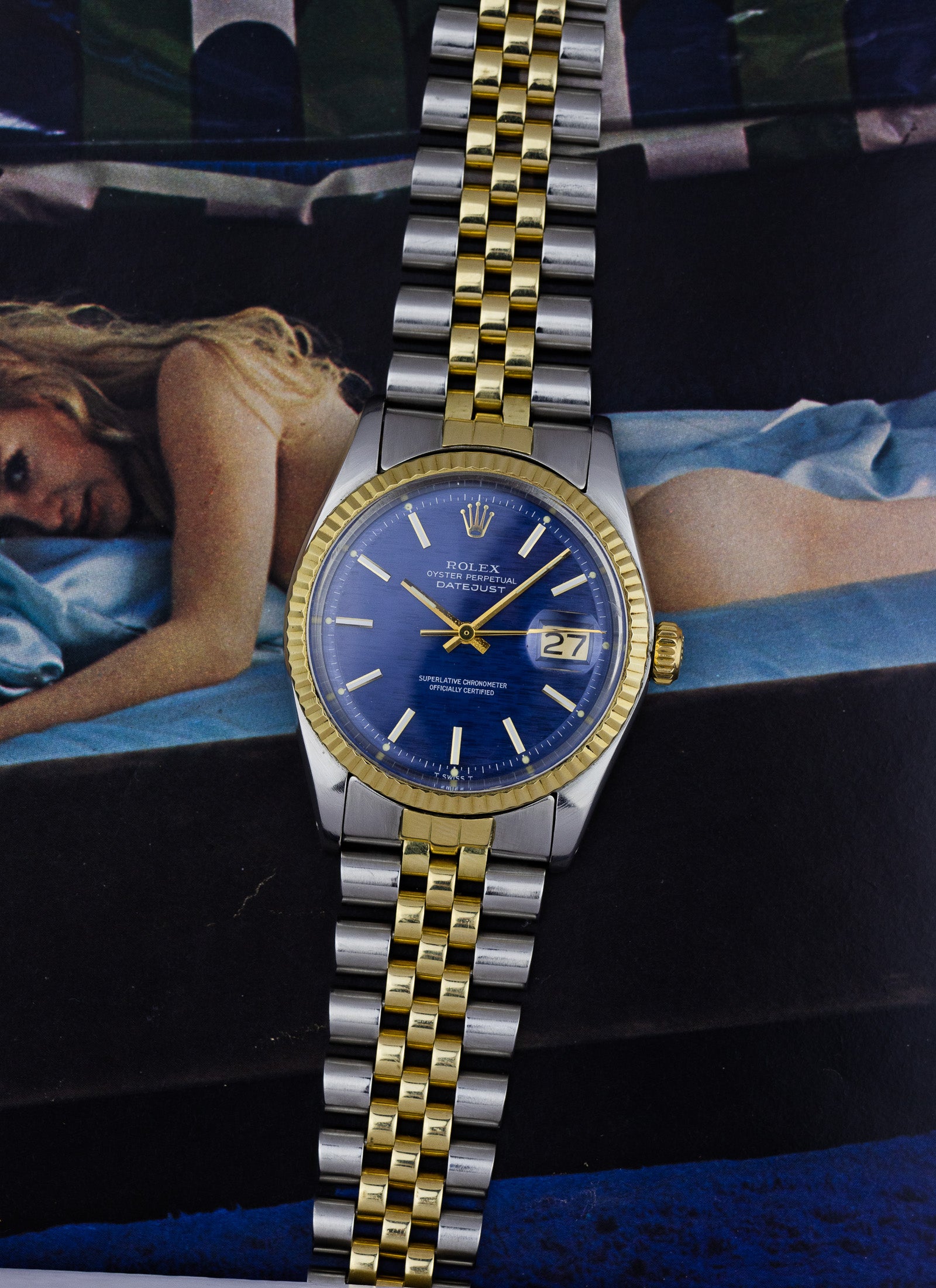 1974 Rolex Datejust Shantung Blue Dial 1601 Serviced