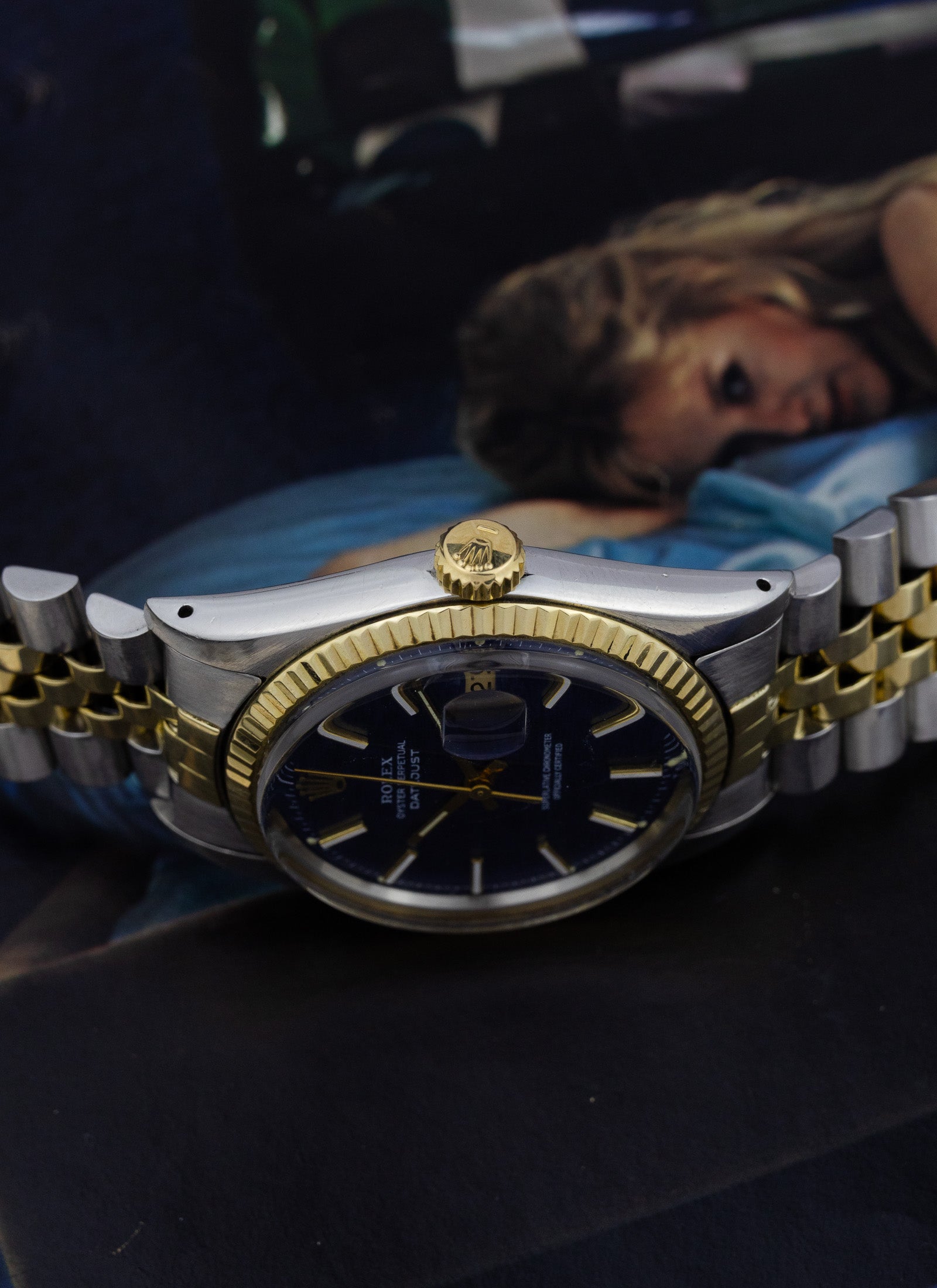 1974 Rolex Datejust Shantung Blue Dial 1601 Serviced