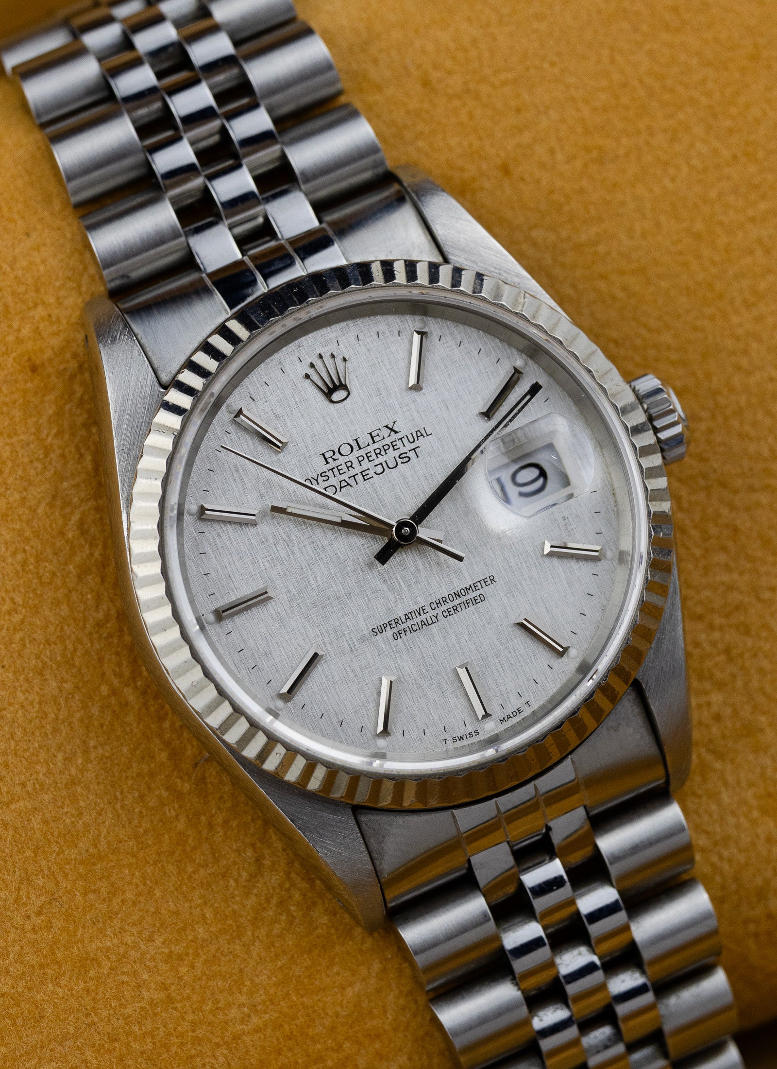 1990 Rolex Datejust Silver Linen Dial 16234 Full Set