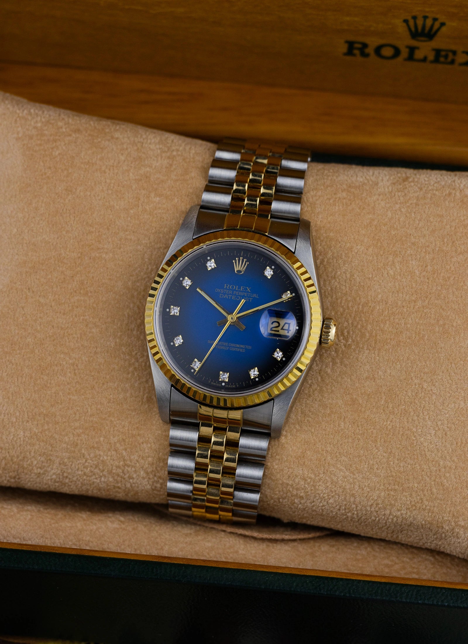 1989 Rolex Datejust 16233 Blue Vignette Diamond Dial Full Set