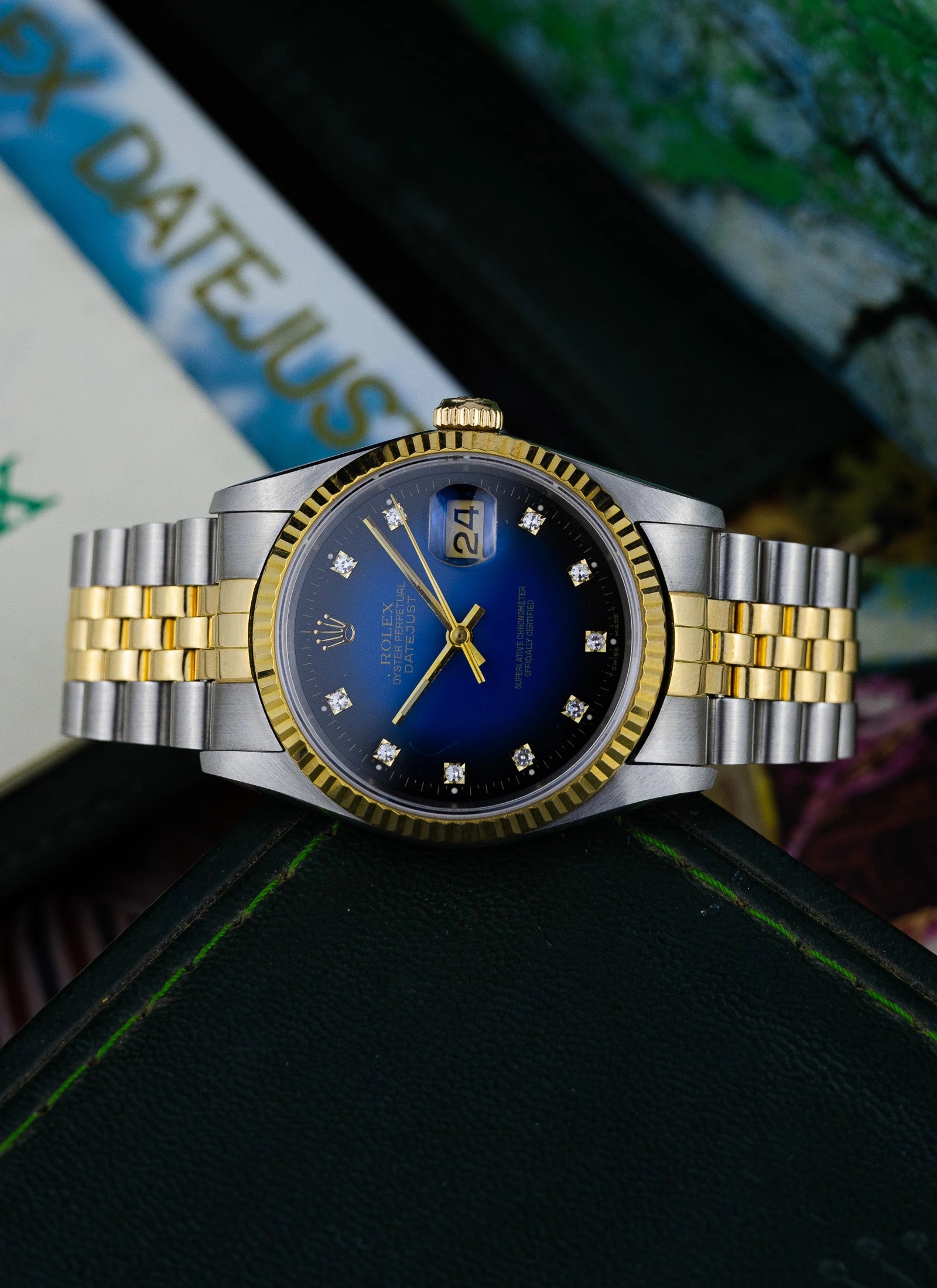 1989 Rolex Datejust 16233 Blue Vignette Diamond Dial Full Set
