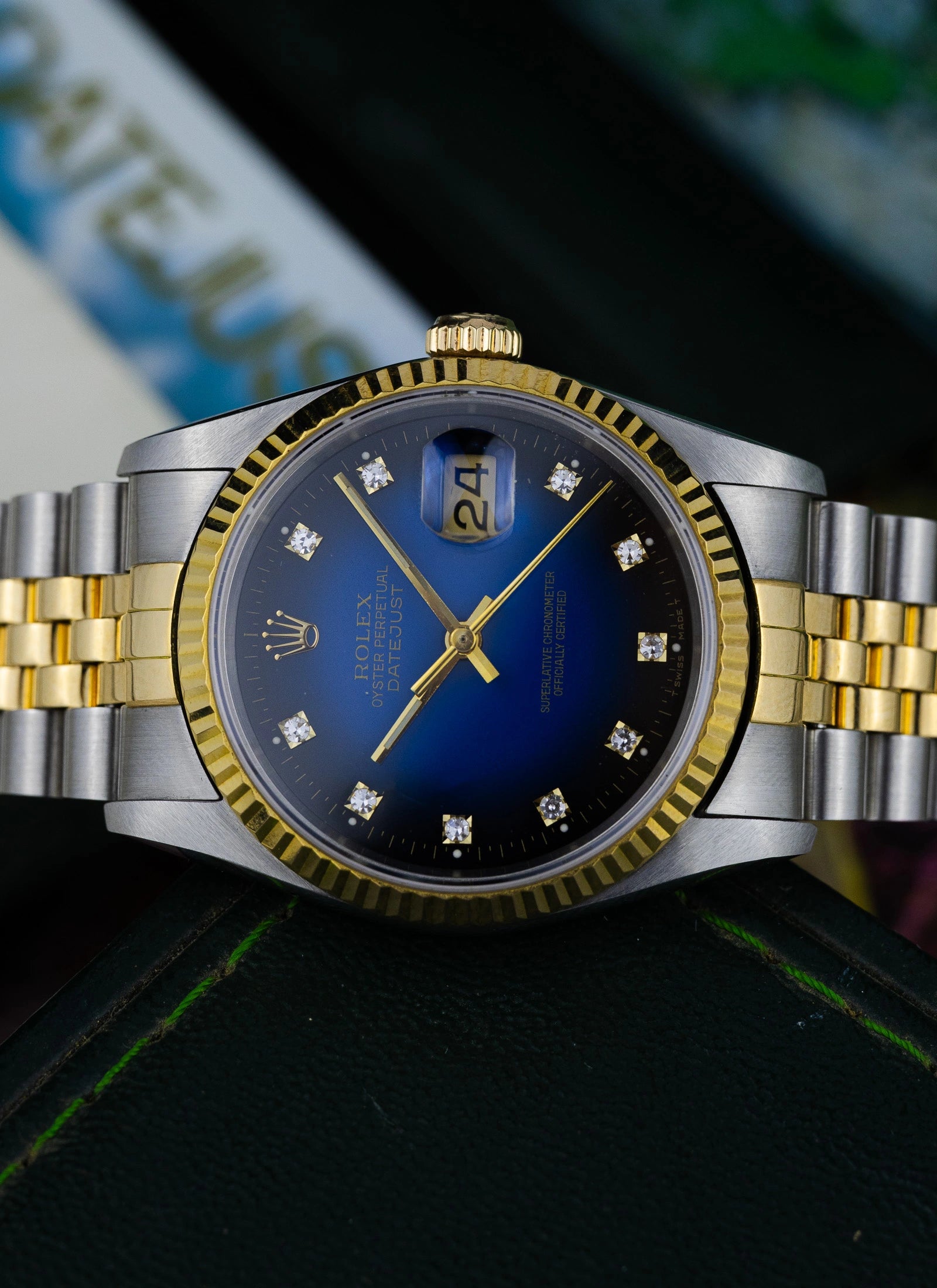 1989 Rolex Datejust 16233 Blue Vignette Diamond Dial Full Set