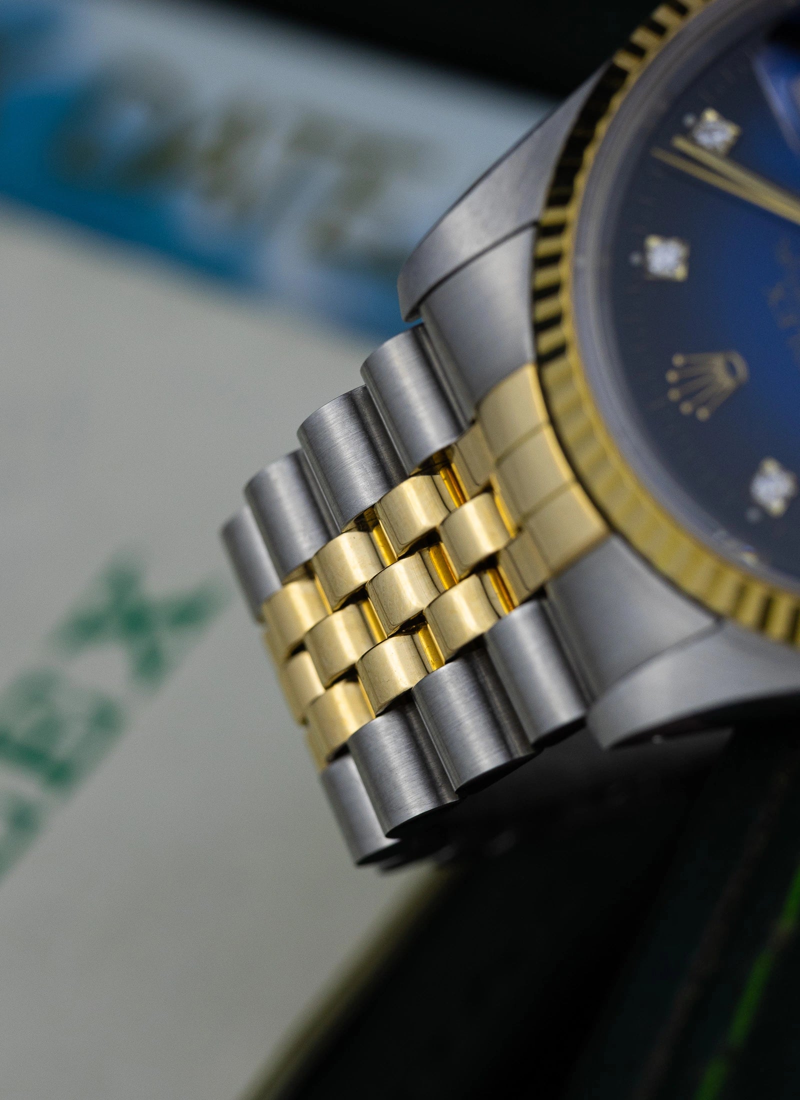 1989 Rolex Datejust 16233 Blue Vignette Diamond Dial Full Set