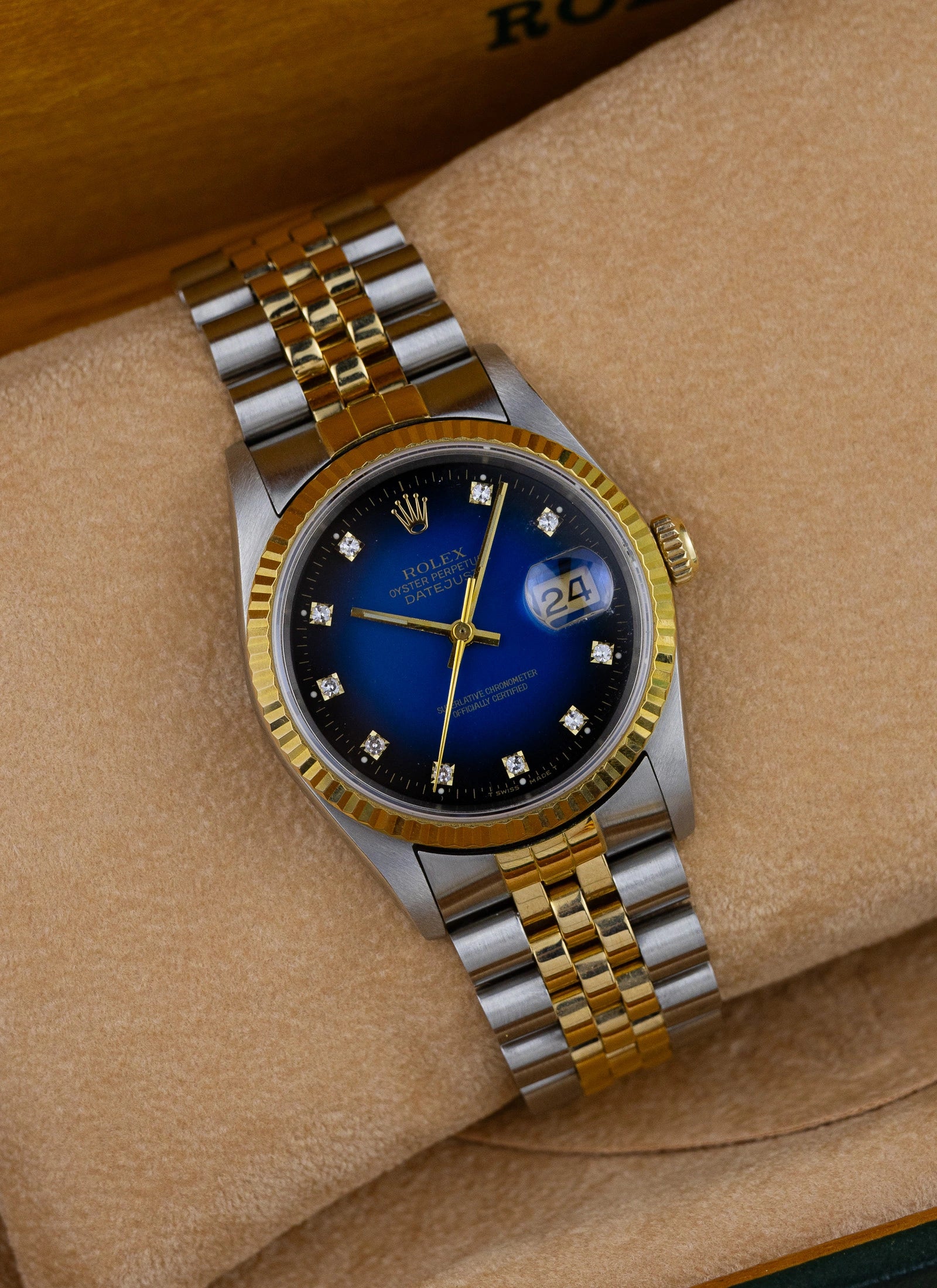1989 Rolex Datejust 16233 Blue Vignette Diamond Dial Full Set
