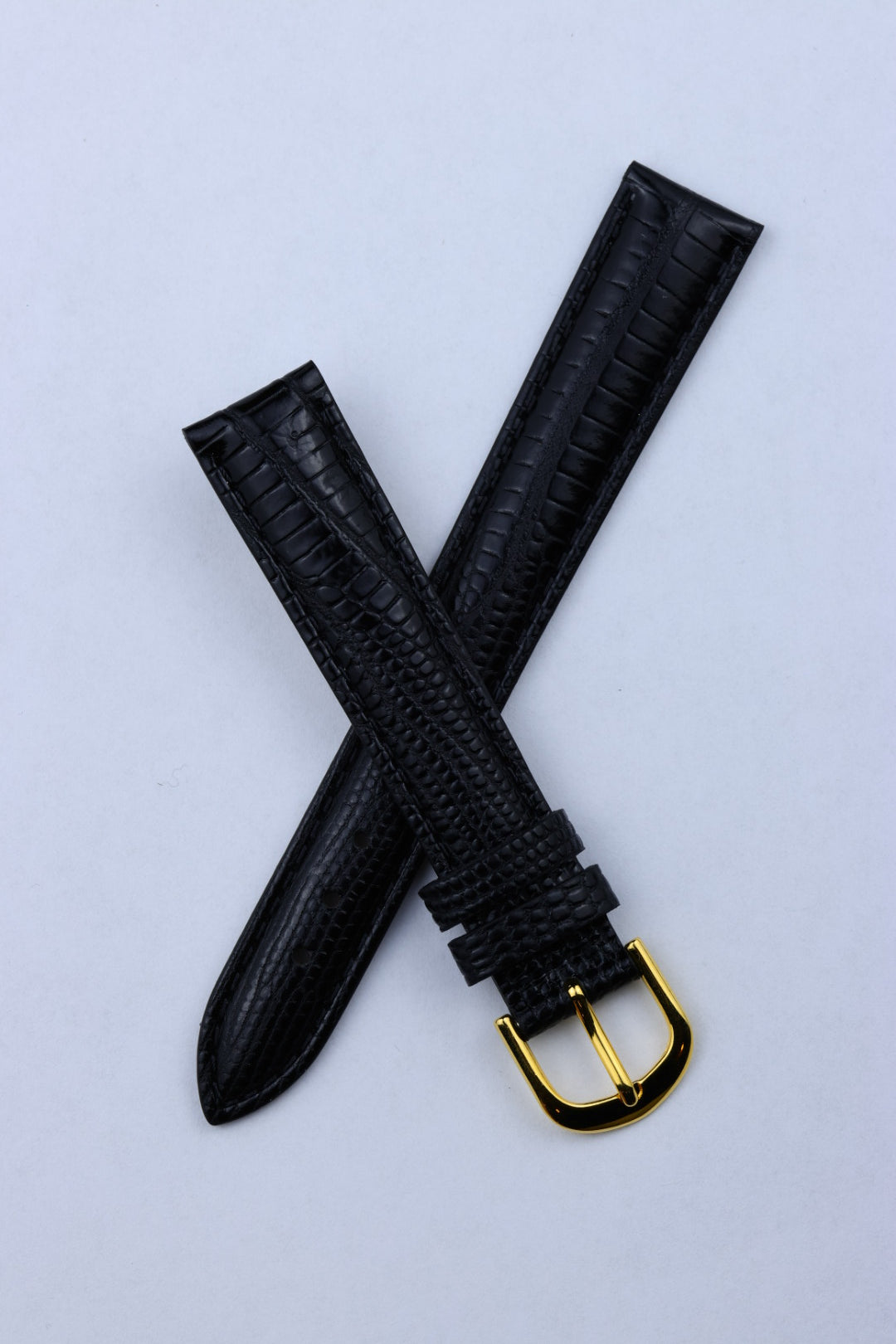 Pasek skórzany K.REDA czarny jaszczurka wypukła z przeszyciem (P064)