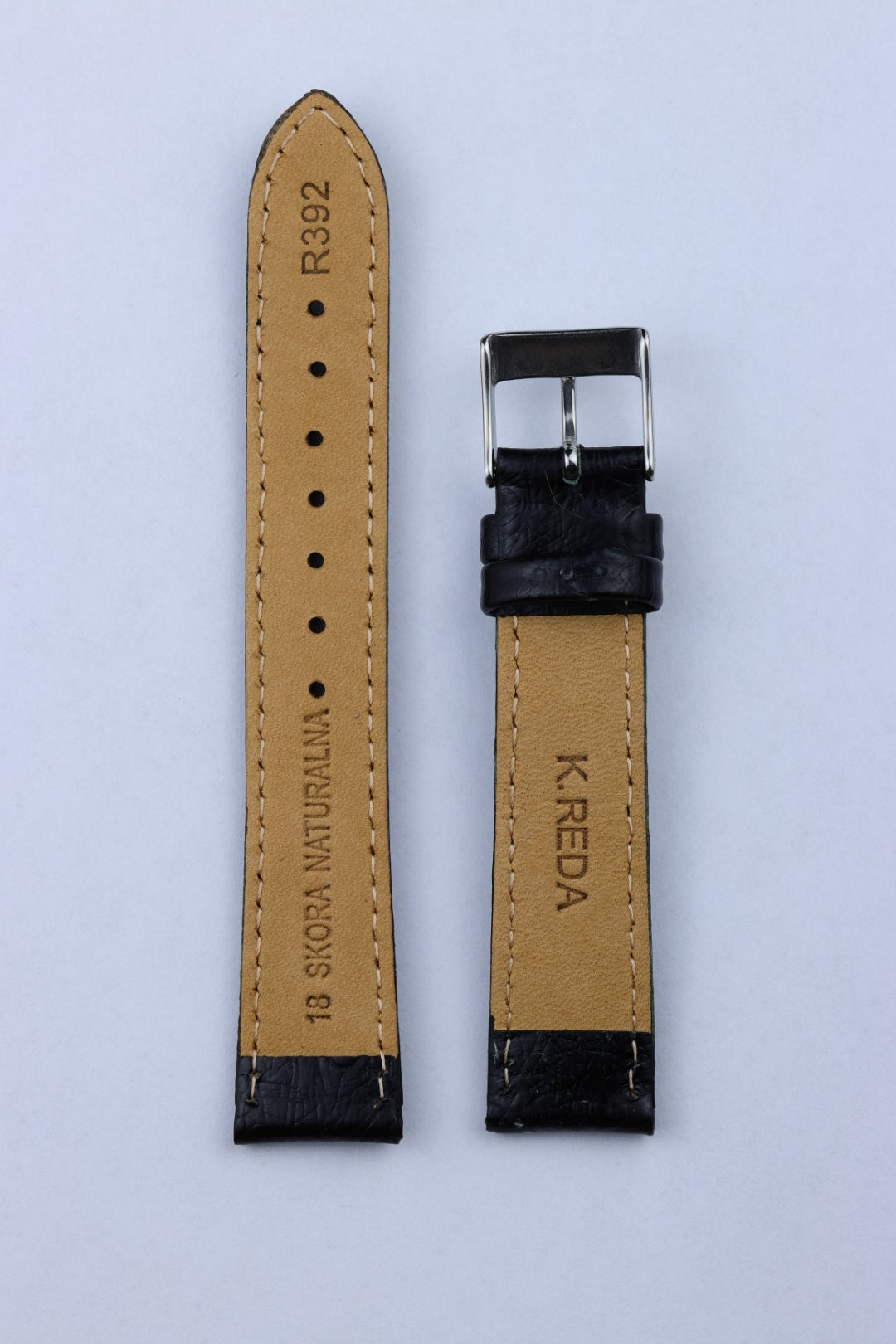 Pasek skórzany K.REDA czarny struś wypukły z przeszyciem (P051)