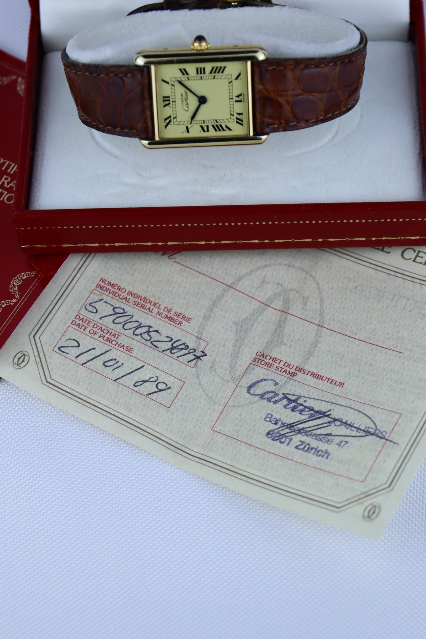 1989 Must de Cartier Tank Vermeil 59005 Full Set