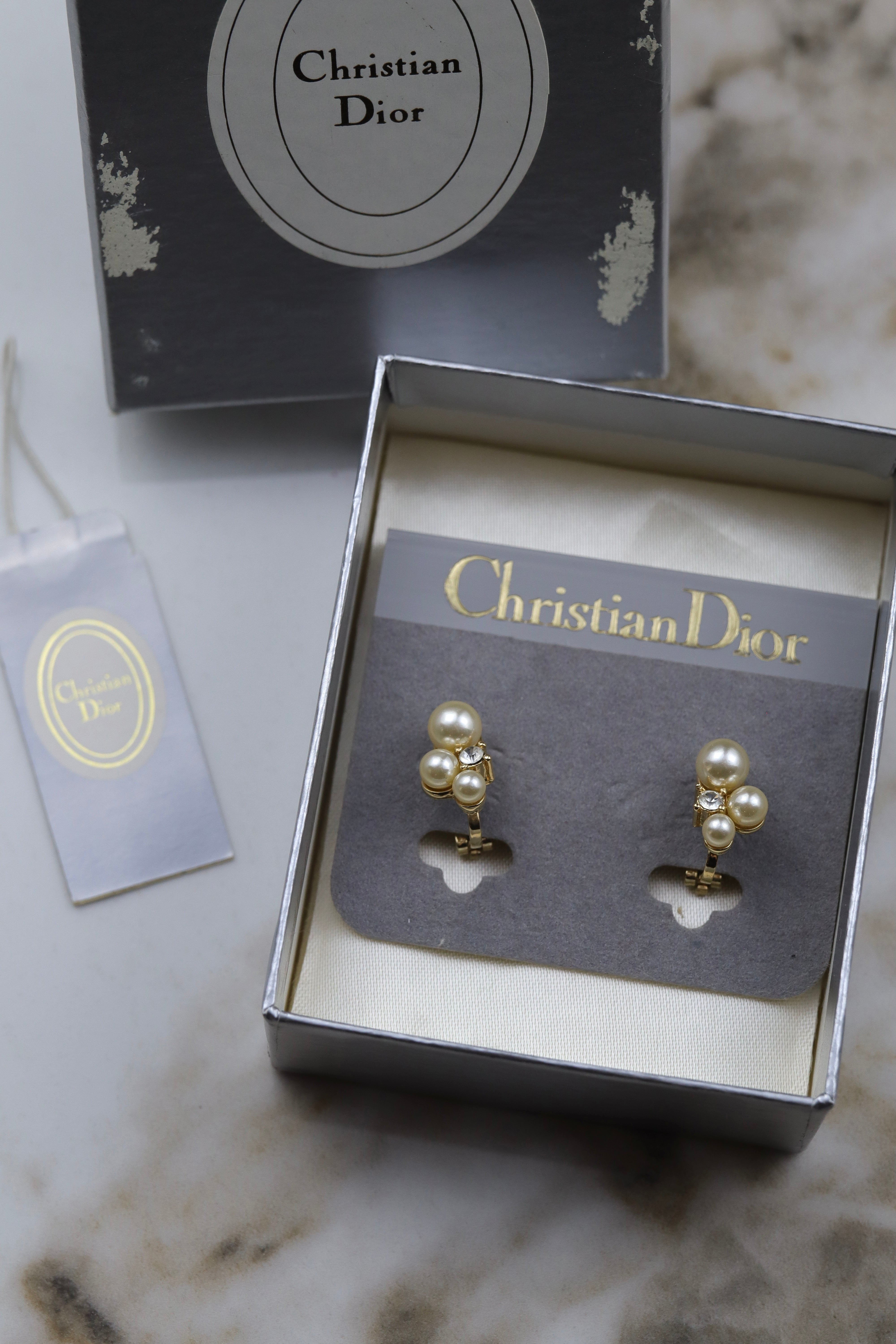 Christian Dior - klipsy z perełkami i cyrkoniami
