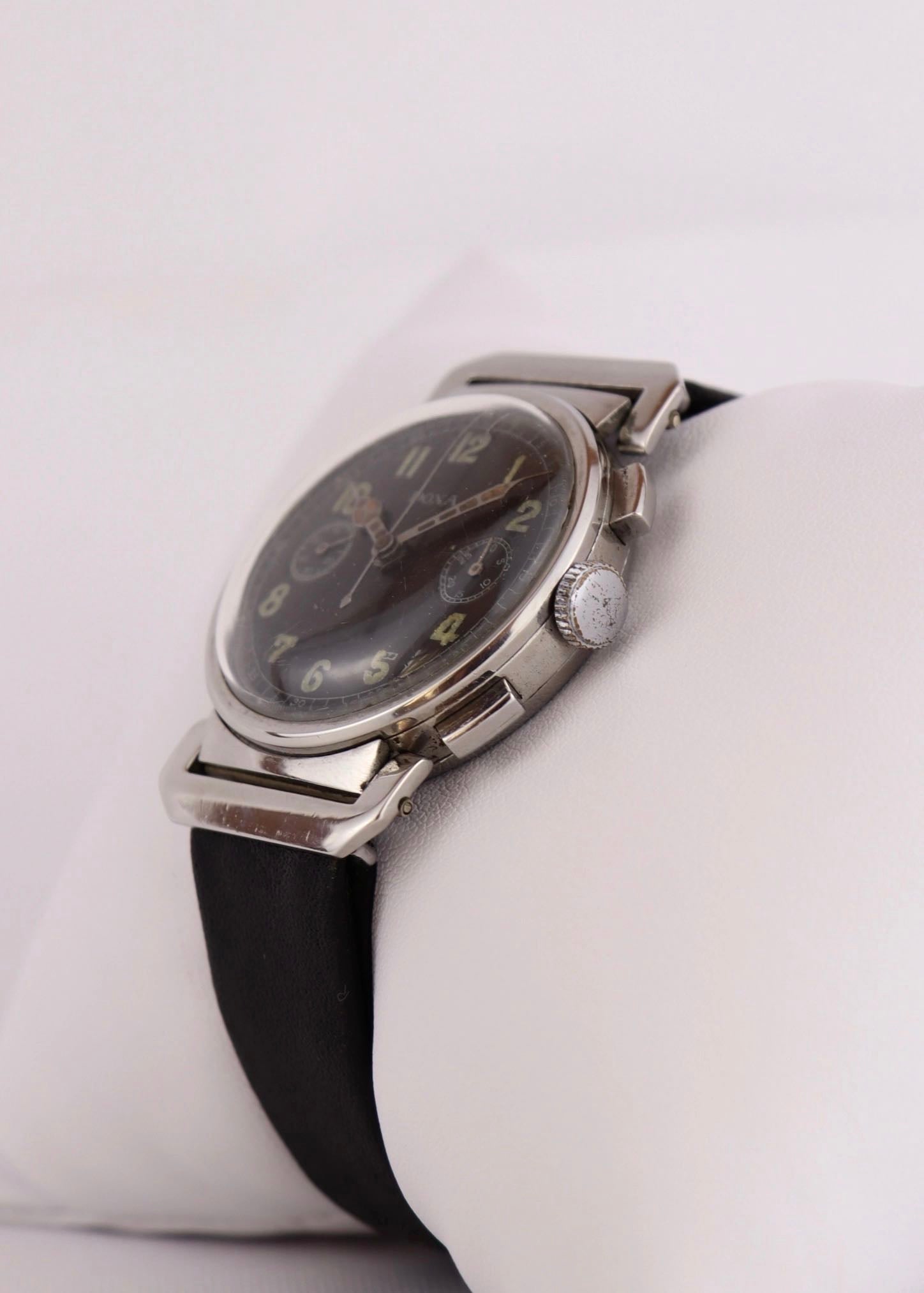 1940s Doxa Chronograph Hooded Lugs Valjoux 22