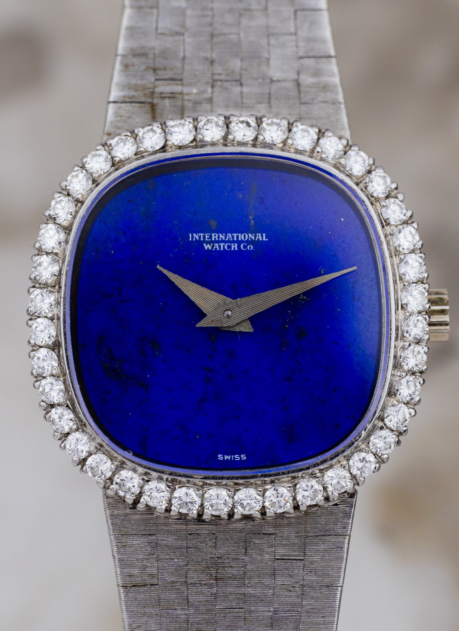 1968 Ladies 18K WG IWC Lapis Lazuli Diamond Bezel cal. 41 Serviced