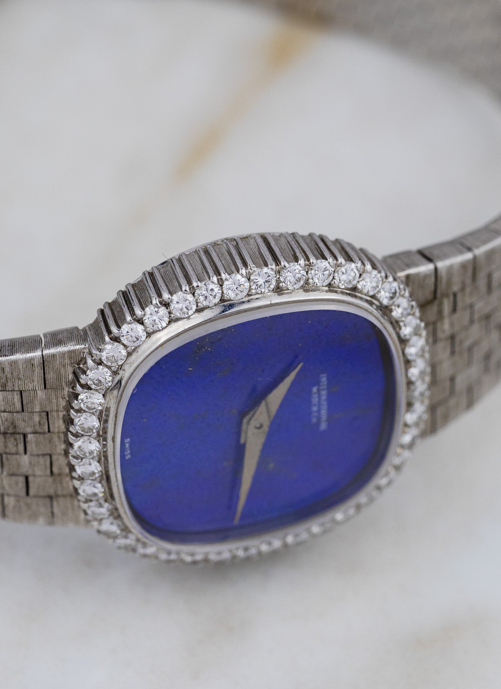 1968 Ladies 18K WG IWC Lapis Lazuli Diamond Bezel cal. 41 Serviced