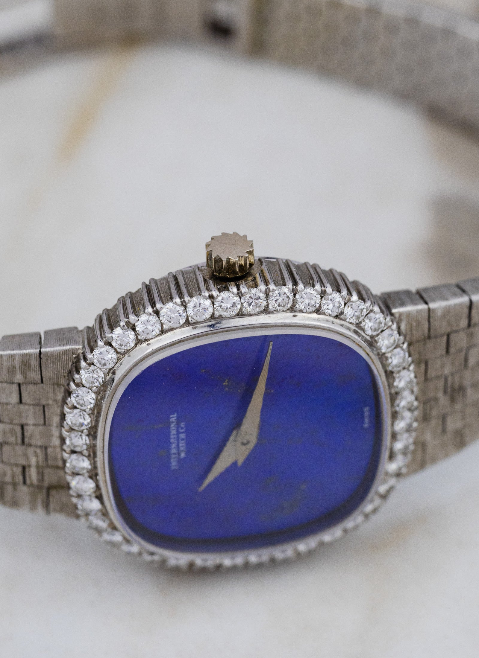 1968 Ladies 18K WG IWC Lapis Lazuli Diamond Bezel cal. 41 Serviced