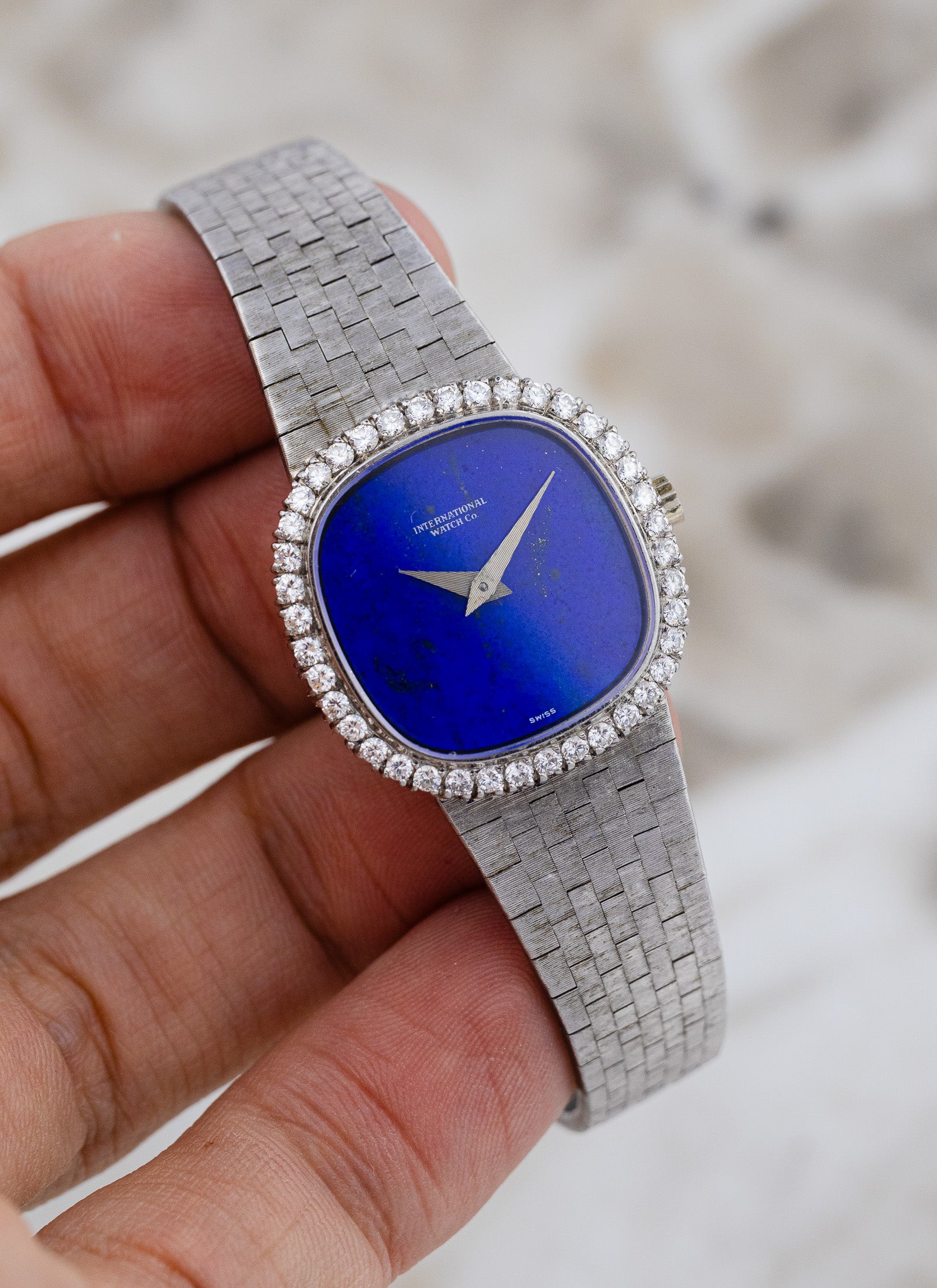1968 Ladies 18K WG IWC Lapis Lazuli Diamond Bezel cal. 41 Serviced