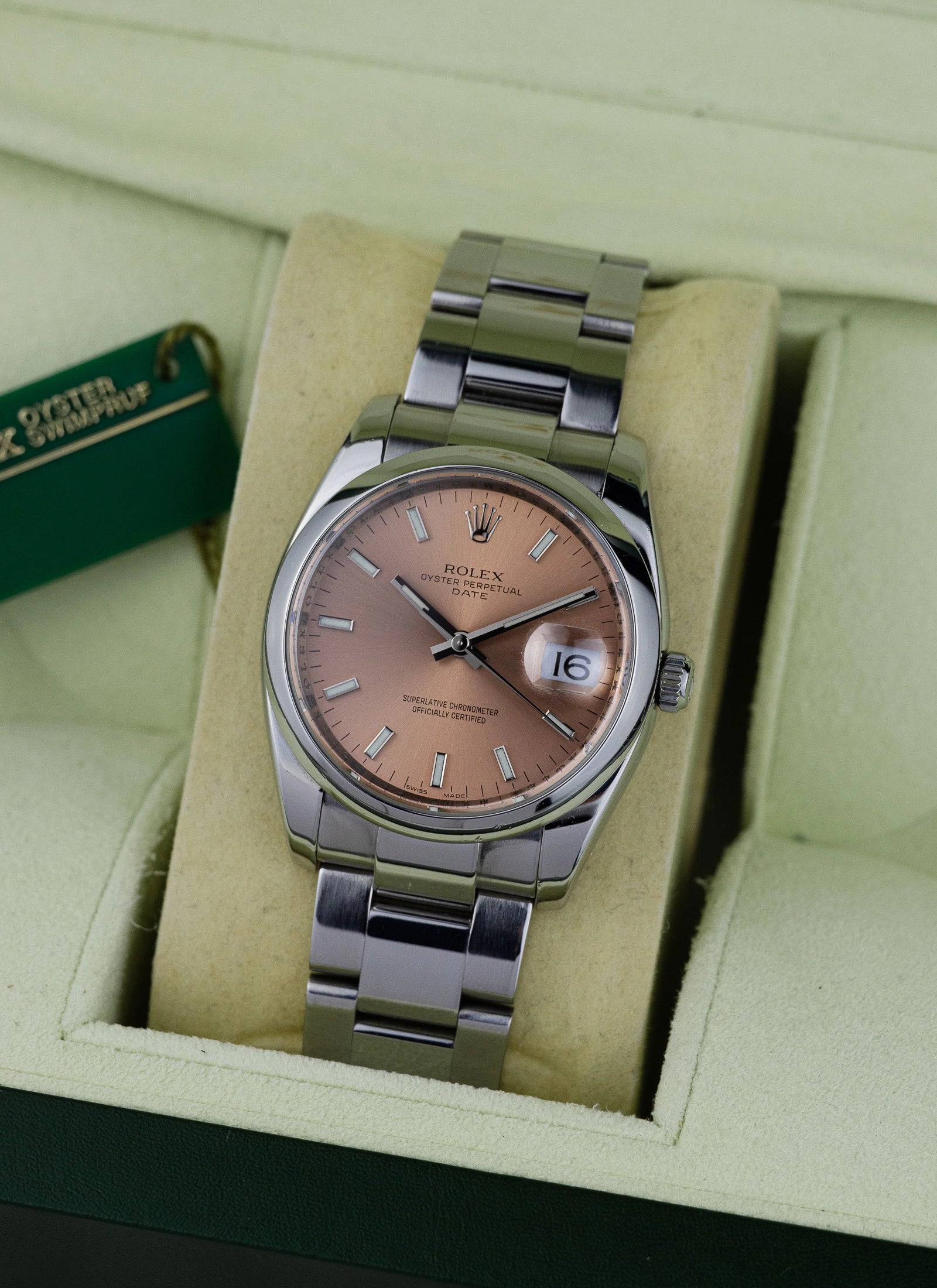 2007 Rolex Oyster Perpetual Date Salmon Dial 115200 Box