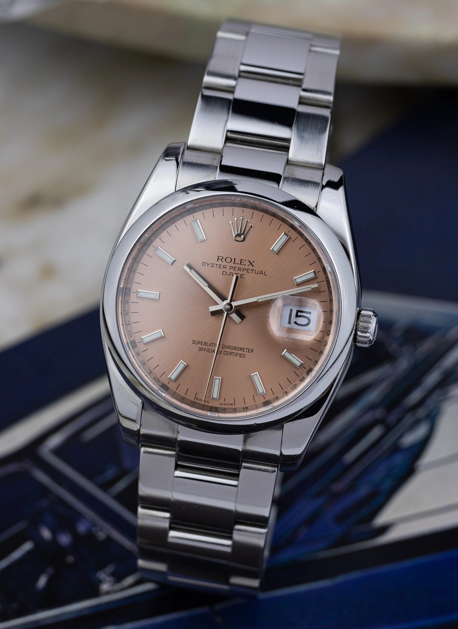 2007 Rolex Oyster Perpetual Date Salmon Dial 115200 Box