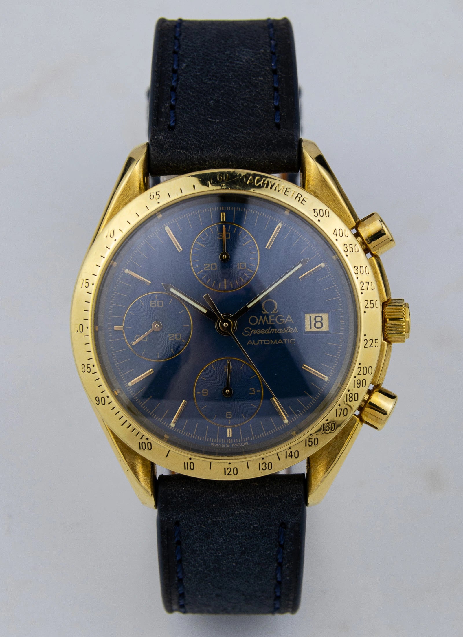 1990s 18K Omega Speedmaster Date Reduced Navy