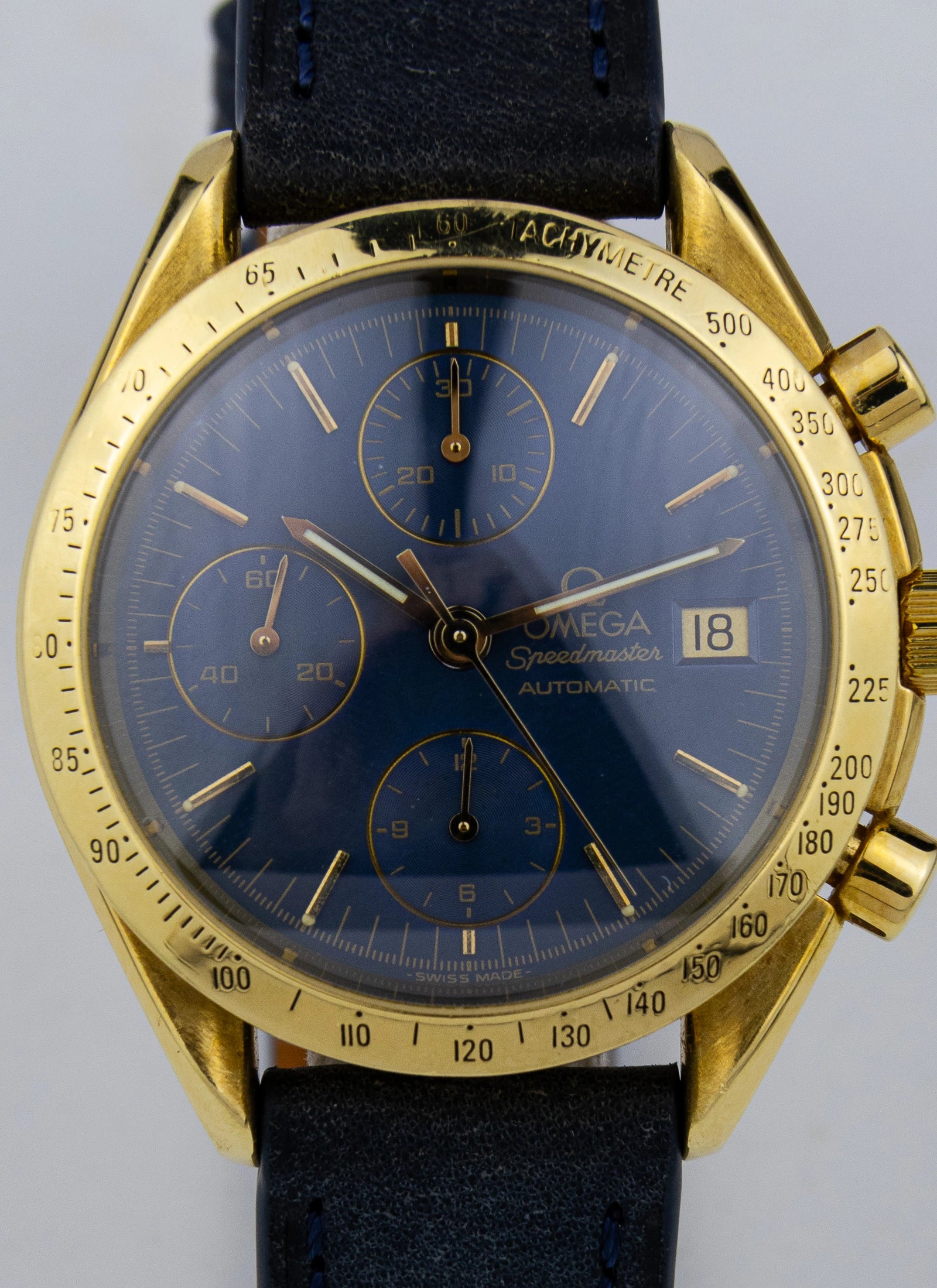 1990s 18K Omega Speedmaster Date Reduced Navy
