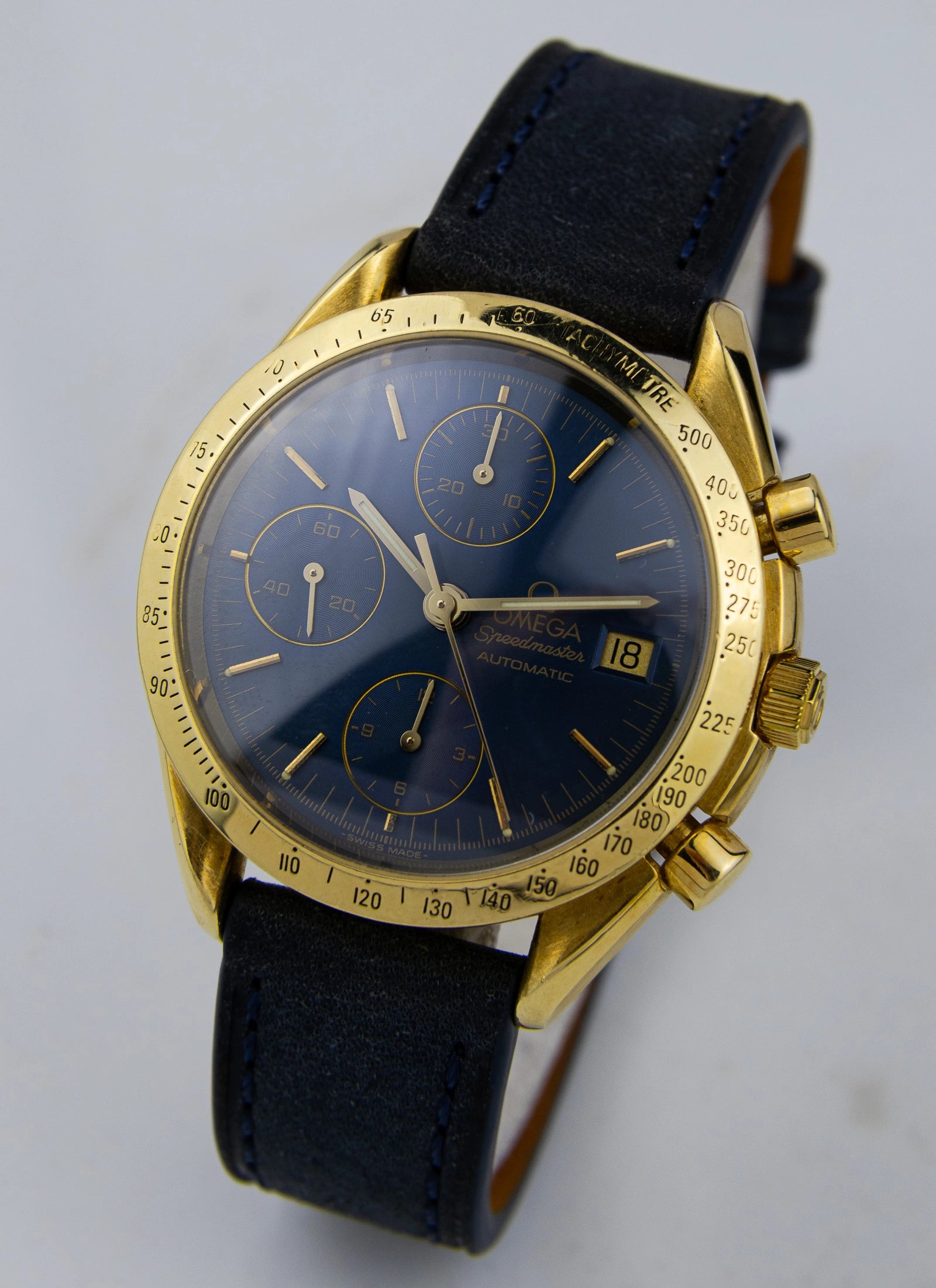1990s 18K Omega Speedmaster Date Reduced Navy