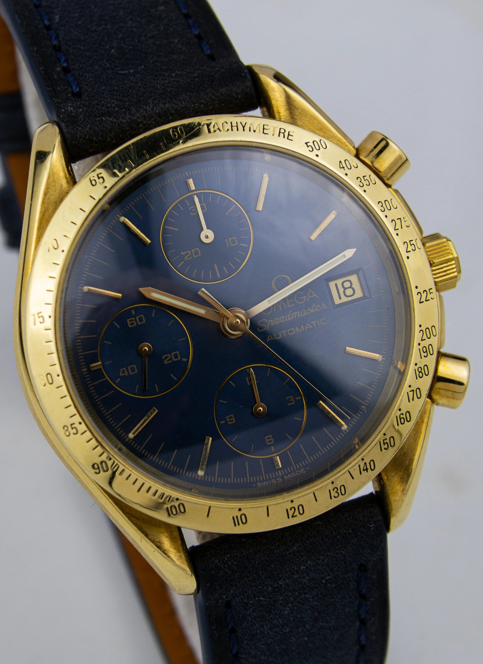 1990s 18K Omega Speedmaster Date Reduced Navy
