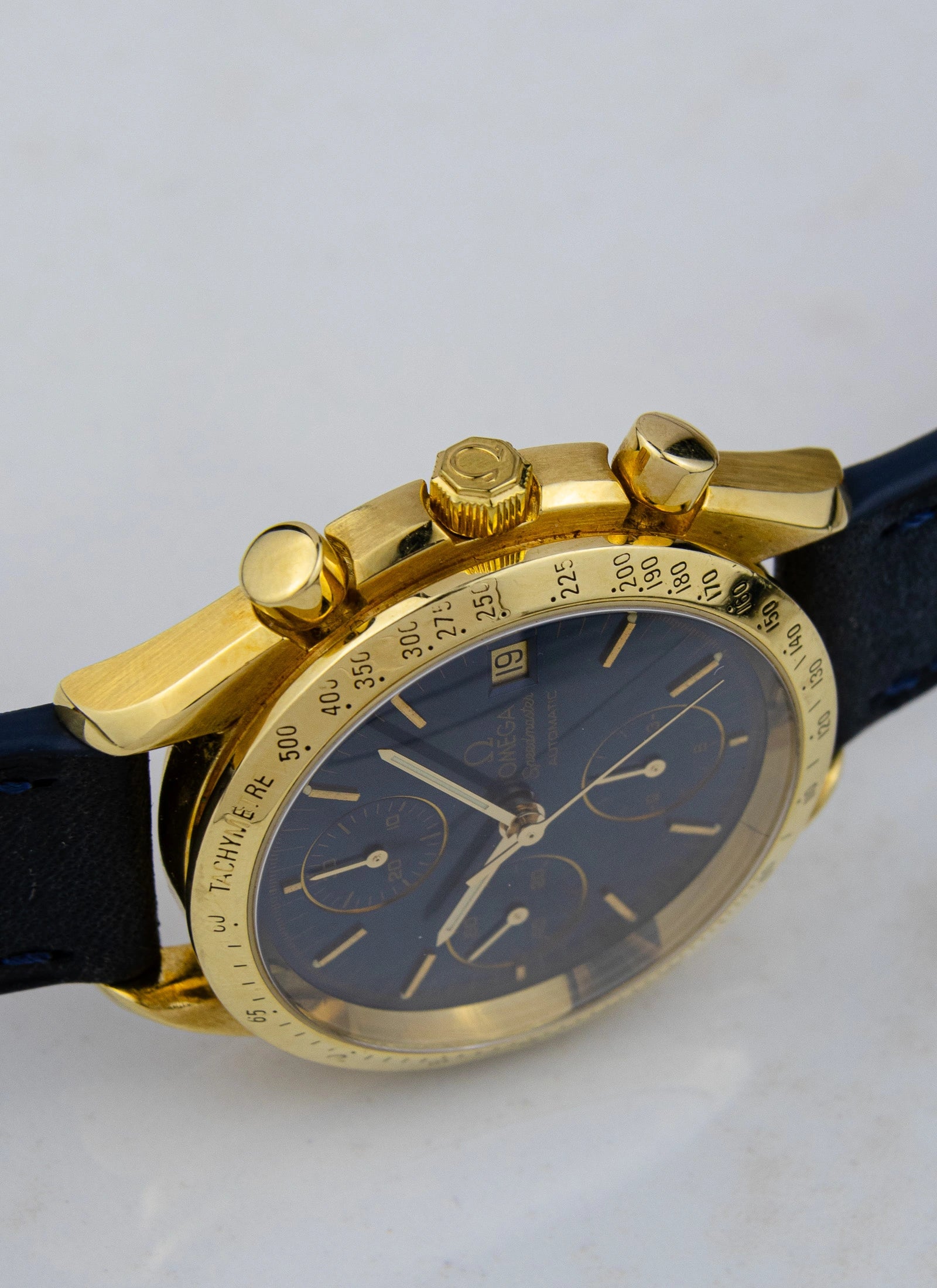 1990s 18K Omega Speedmaster Date Reduced Navy