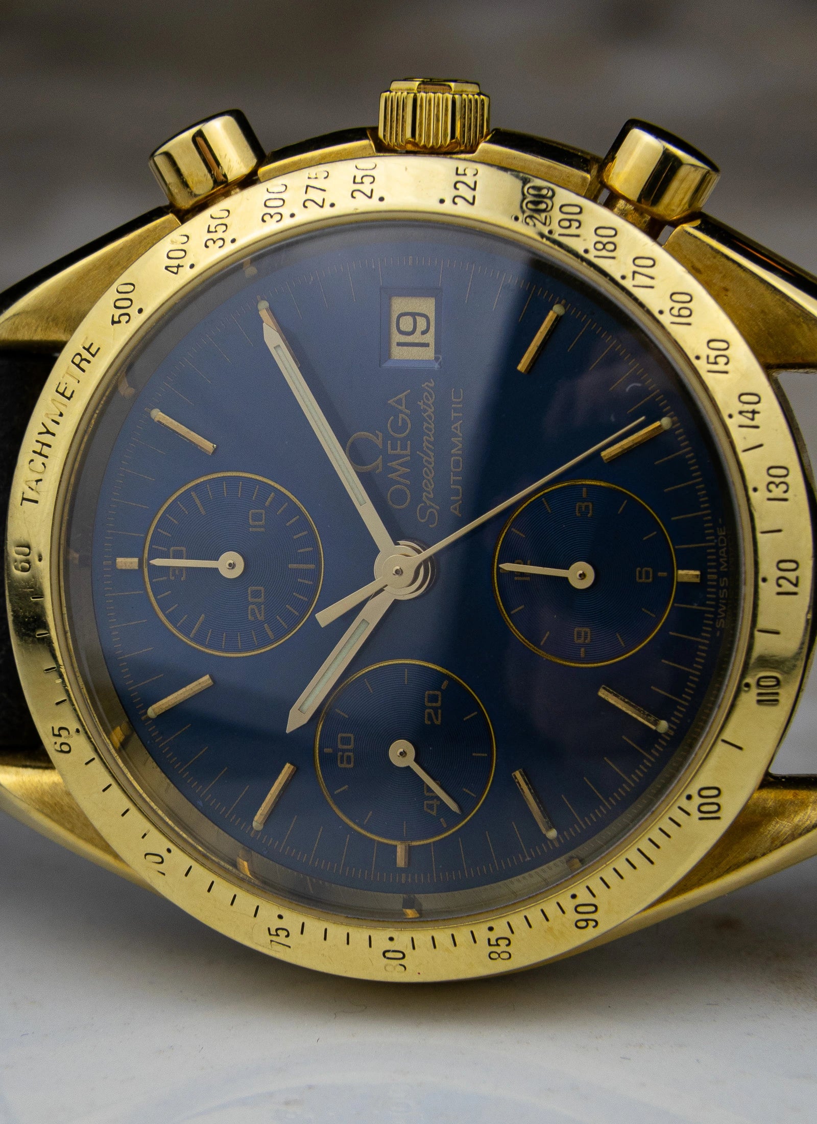 1990s 18K Omega Speedmaster Date Reduced Navy